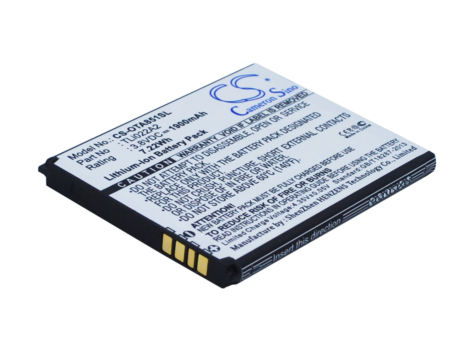 3.8V 1900mAh/7.22Wh Li-ion Mobile/SmartPhone Battery for Alcatel