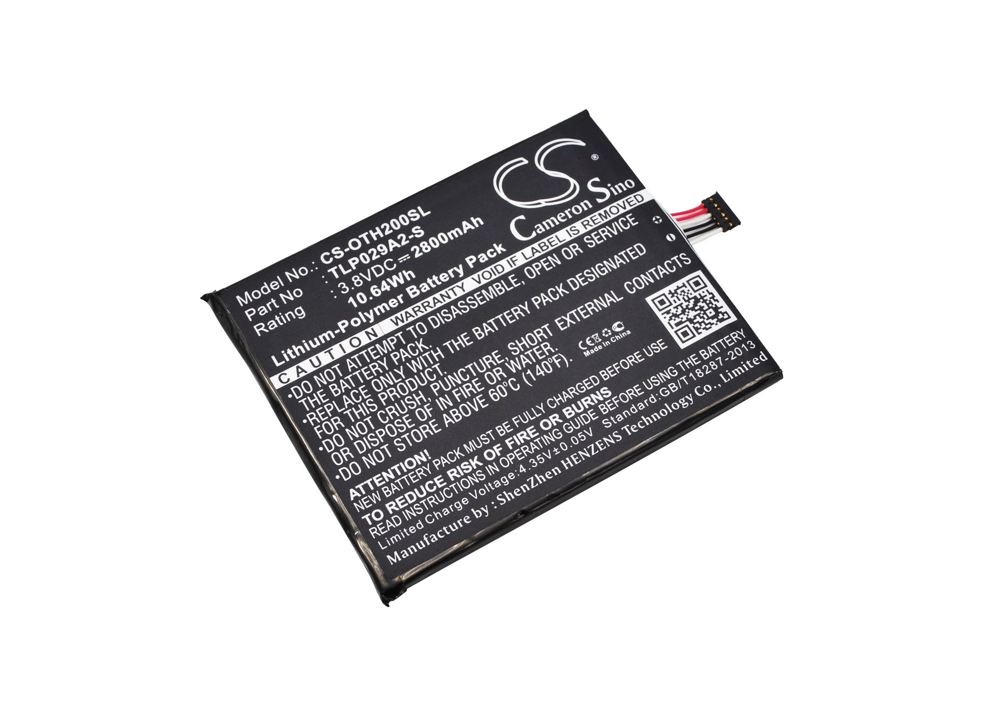 3.8V 2800mAh/10.64Wh Li-Polymer Mobile/SmartPhone Battery for Alcatel