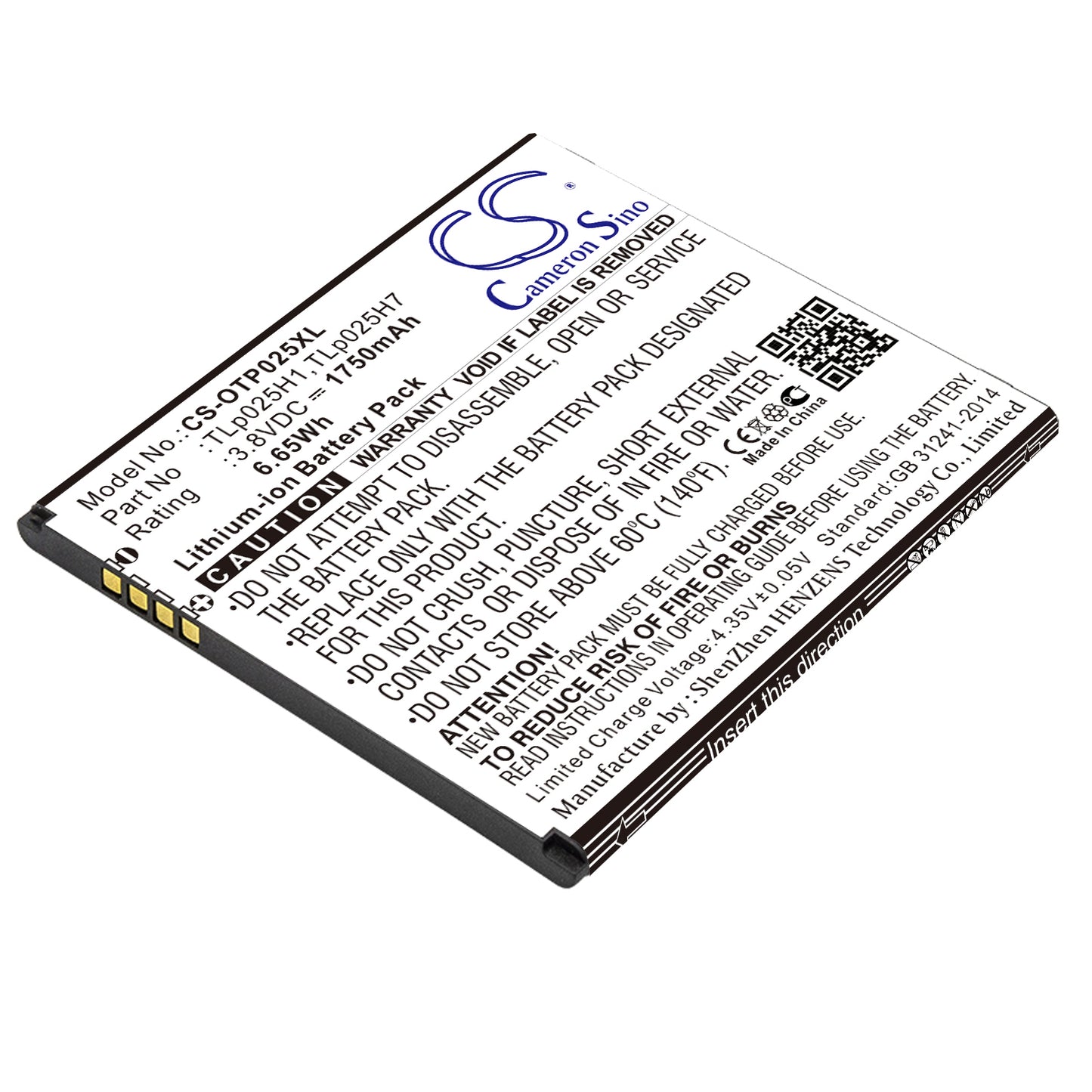 3.8V 1750mAh/6.65Wh Li-ion Mobile/SmartPhone Battery for Alcatel