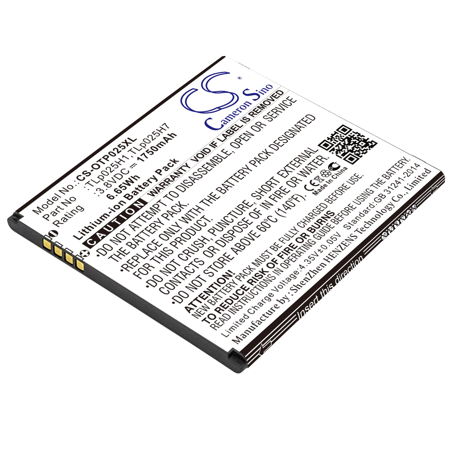 3.8V 1750mAh/6.65Wh Li-ion Mobile/SmartPhone Battery for Alcatel