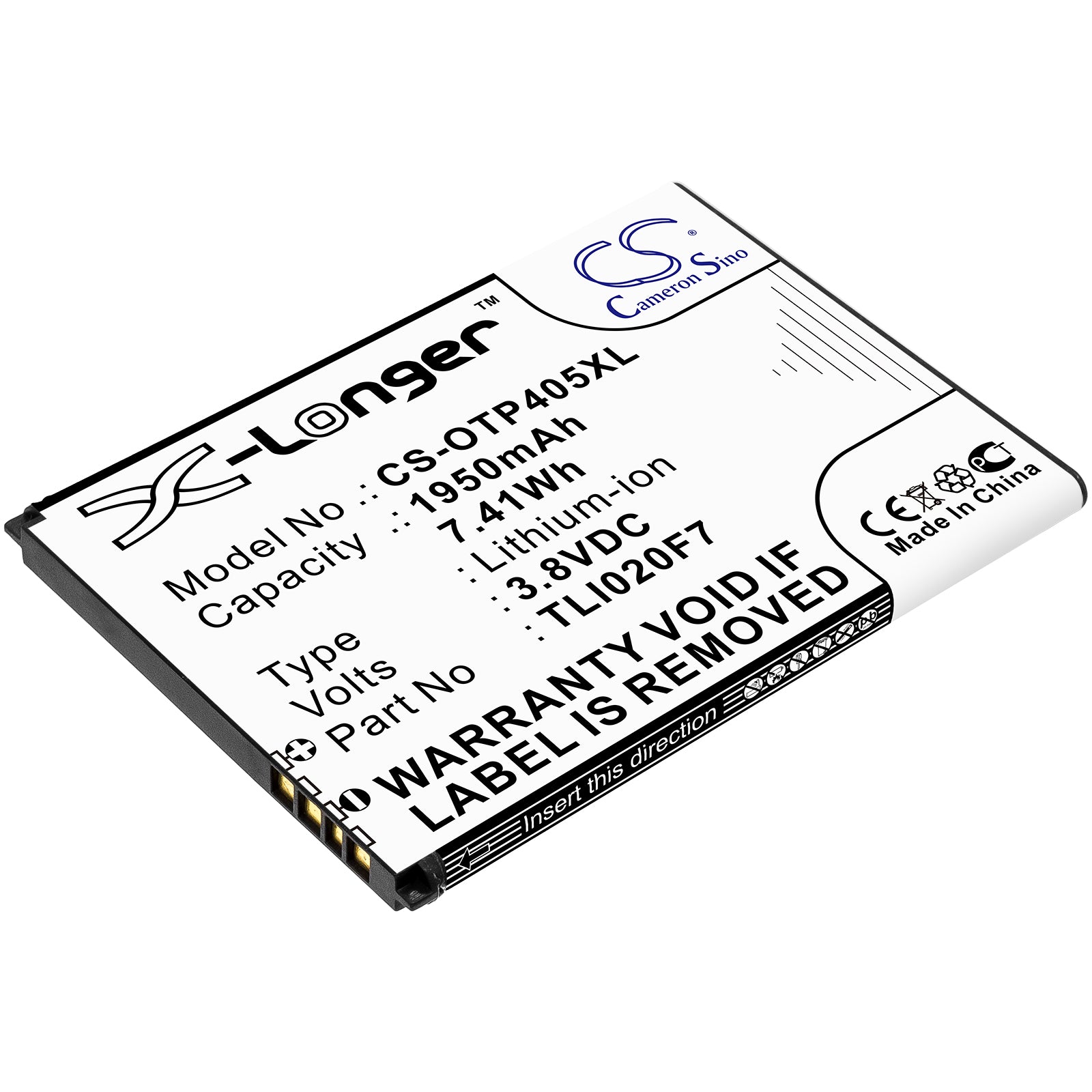 3.8V 1950mAh/7.41Wh Li-ion Mobile/SmartPhone Battery for Alcatel