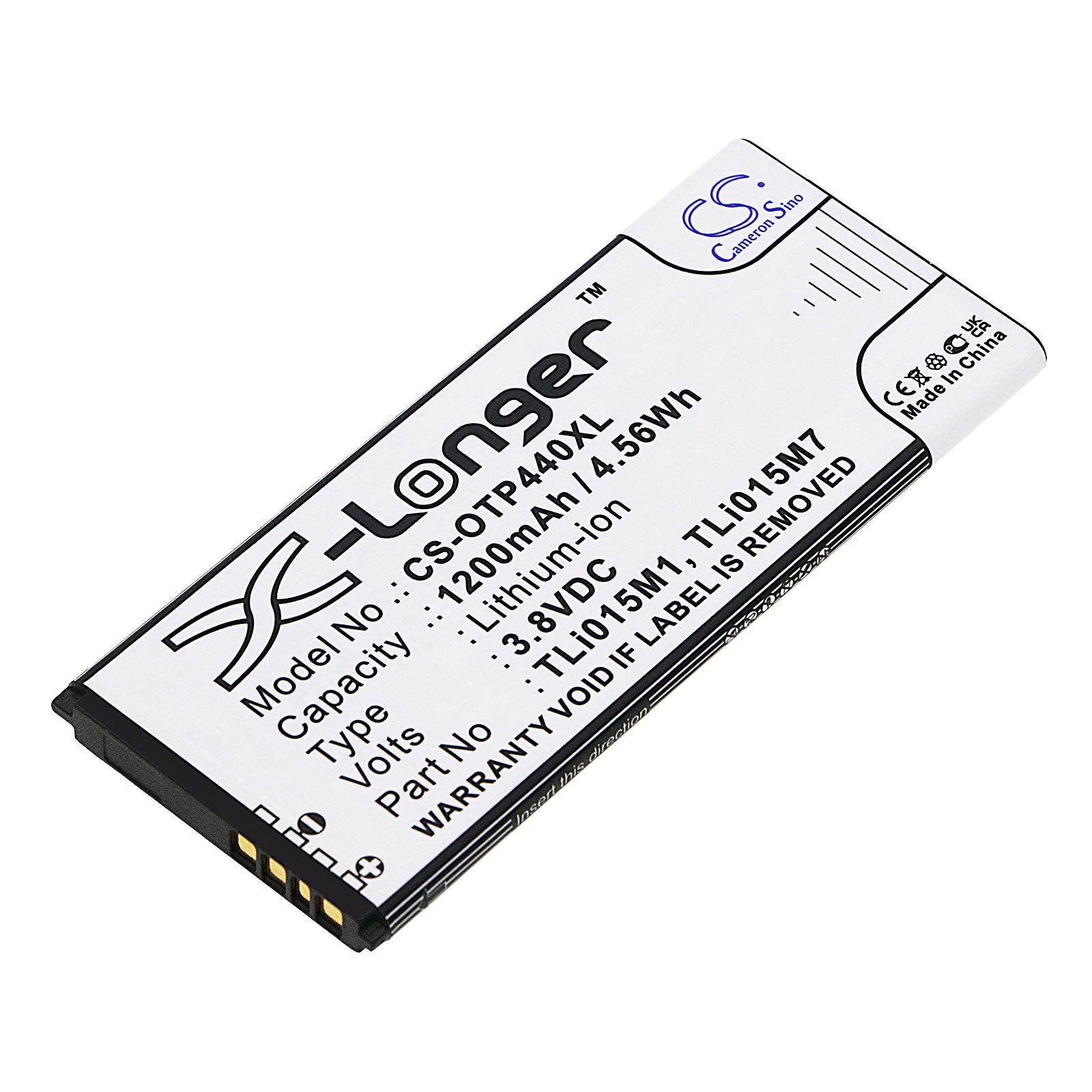 3.8V 1200mAh/4.56Wh Li-ion Mobile/SmartPhone Battery for Alcatel