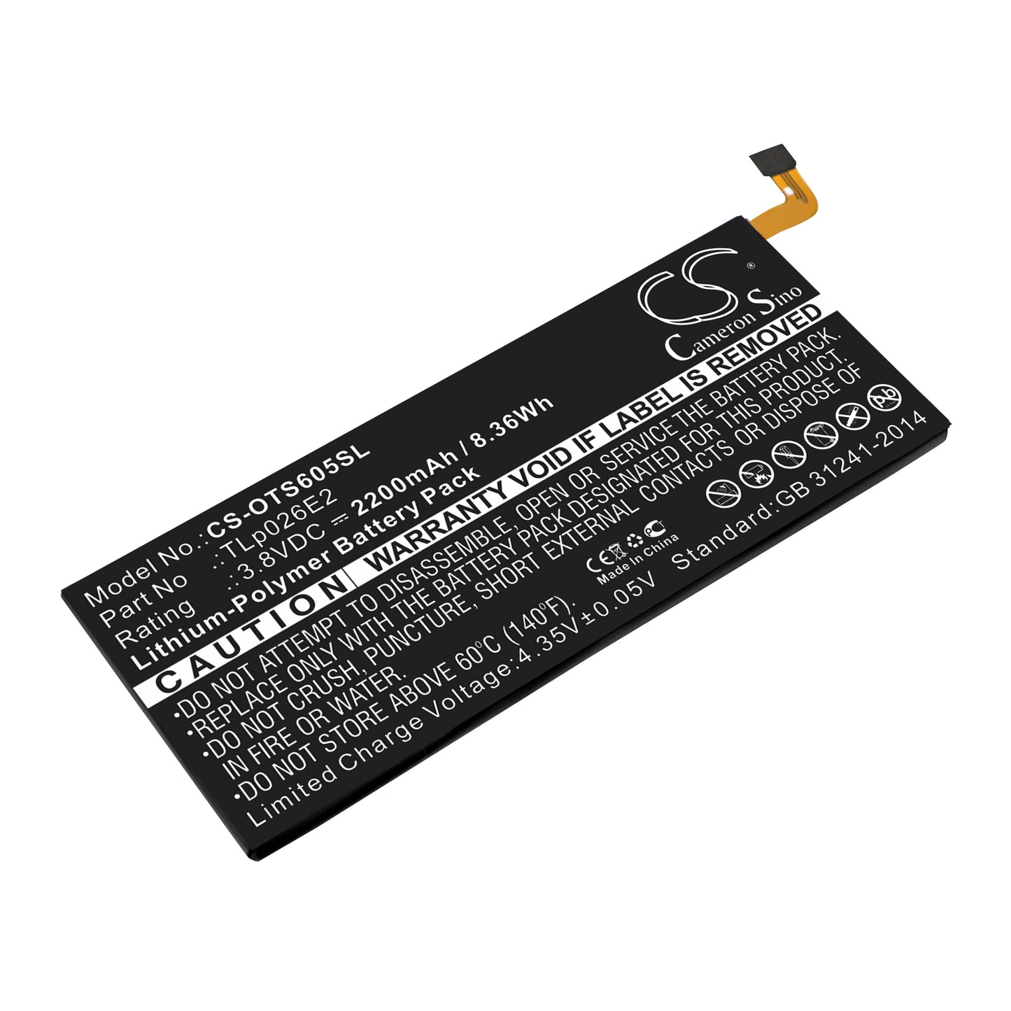 3.8V 2200mAh/8.36Wh Li-Polymer Mobile/SmartPhone Battery for Alcatel