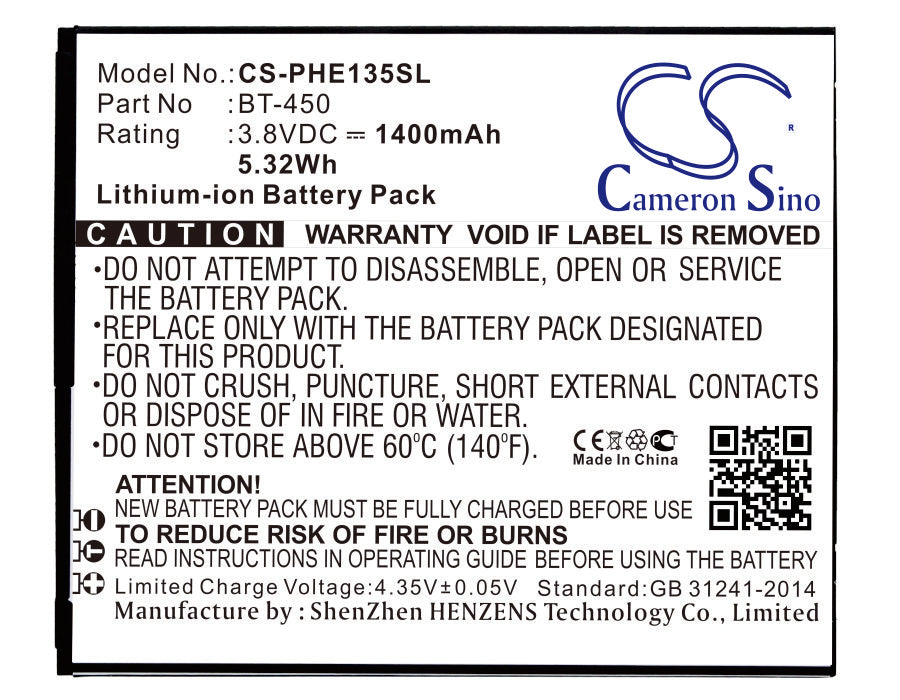 CS-PHE135SL Replacement Battery – Compatible with E135x, Xenium E135x