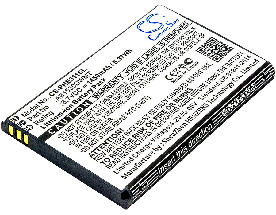 3.7V 1450mAh/5.37Wh Li-ion Mobile/SmartPhone Battery for Philips