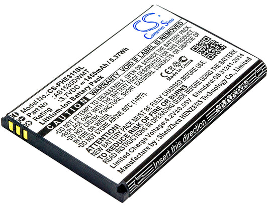 3.7V 1450mAh/5.37Wh Li-ion Mobile/SmartPhone Battery for Philips
