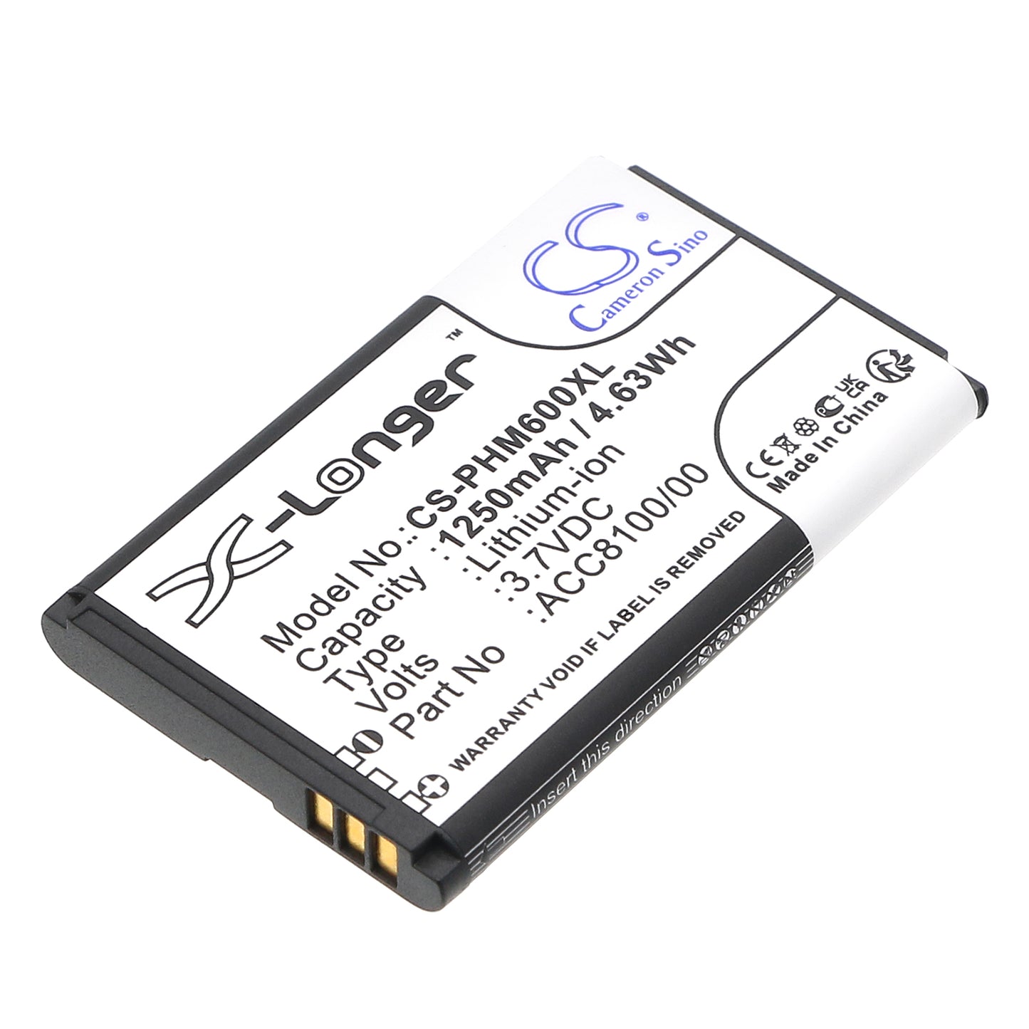 3.7V 1250mAh/4.63Wh Li-ion Recorder Battery for Philips