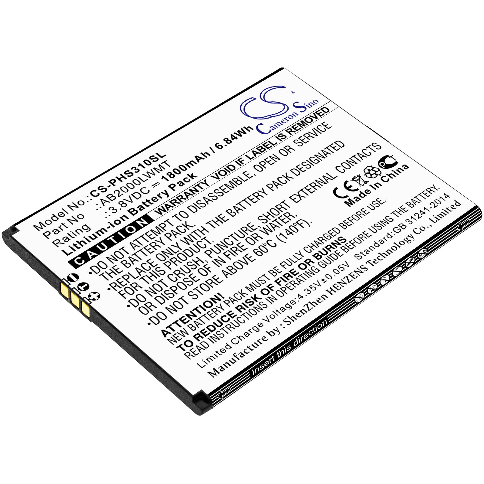 CS-PHS310SL Replacement Battery – Compatible with Xenium CTS310X, Xenium S310X