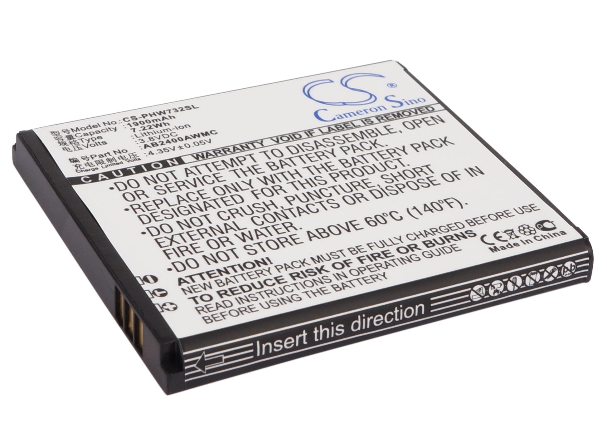 3.8V 1900mAh/7.22Wh Li-ion Mobile/SmartPhone Battery for Philips