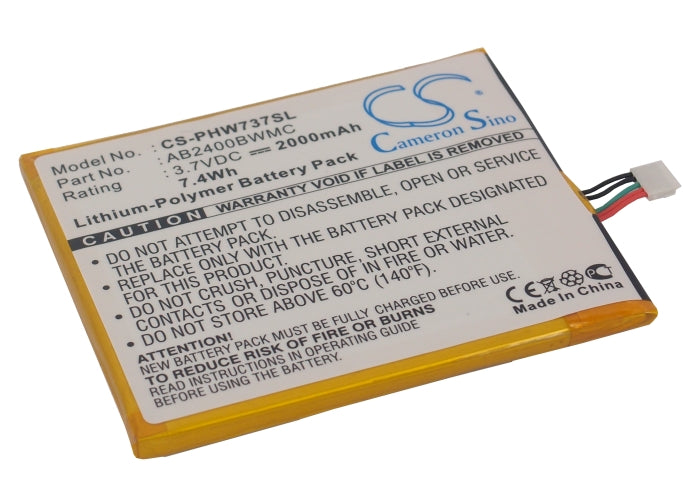 3.7V 2000mAh/7.40Wh Li-Polymer Mobile/SmartPhone Battery for Philips