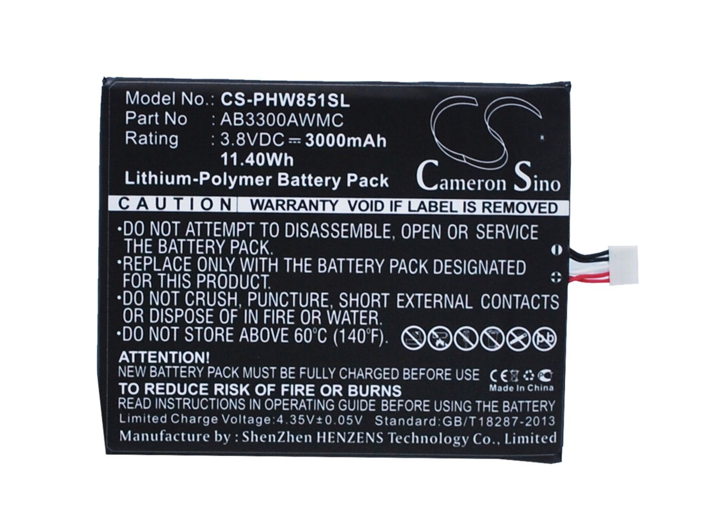 3.8V 3000mAh/11.40Wh Li-Polymer Mobile/SmartPhone Battery for Philips