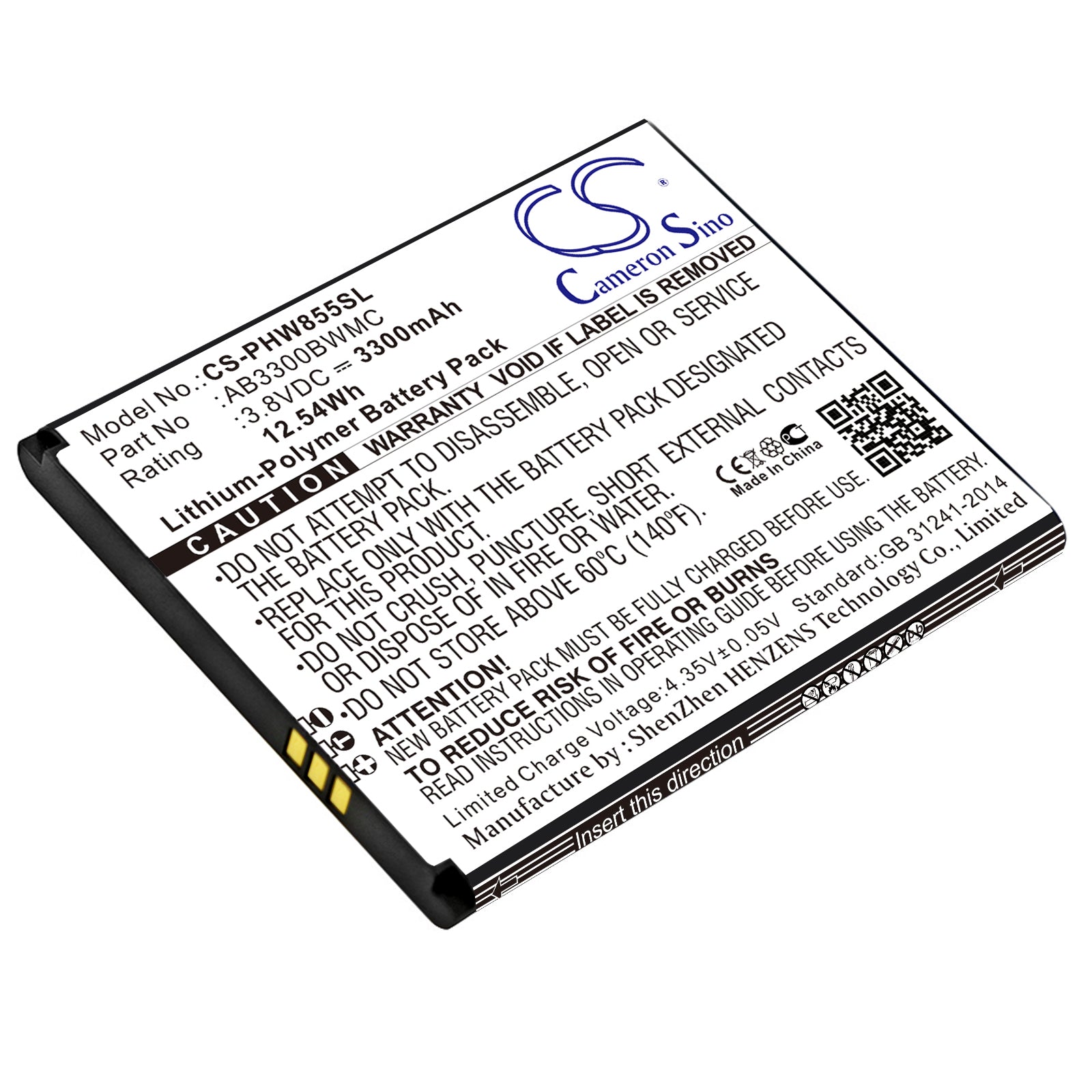 3.8V 3300mAh/12.54Wh Li-Polymer Mobile/SmartPhone Battery for Philips