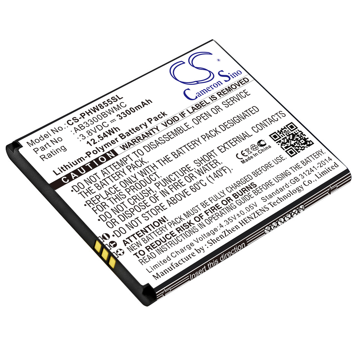 3.8V 3300mAh/12.54Wh Li-Polymer Mobile/SmartPhone Battery for Philips