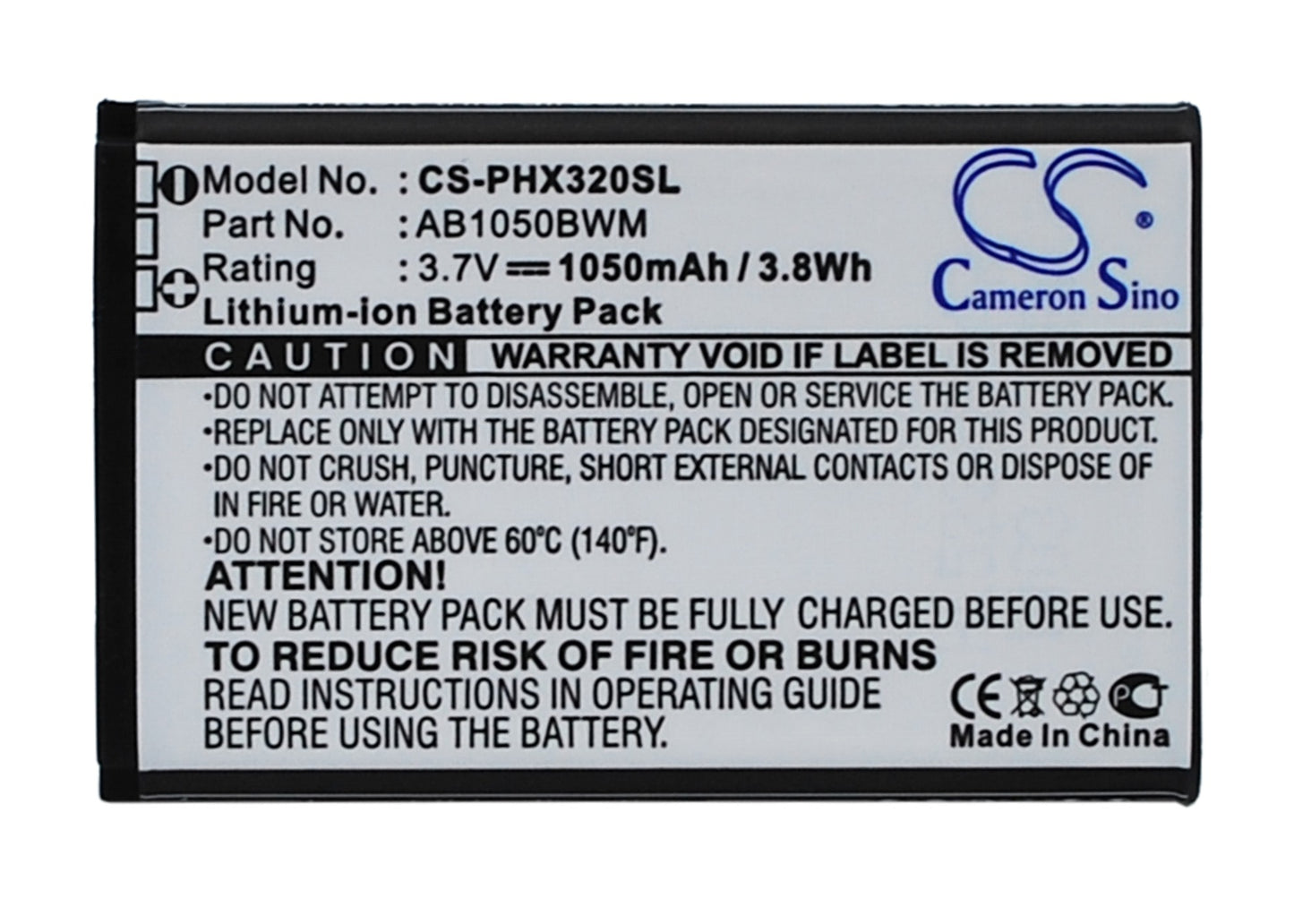 3.7V 1050mAh Li-ion Mobile/SmartPhone Battery for Philips