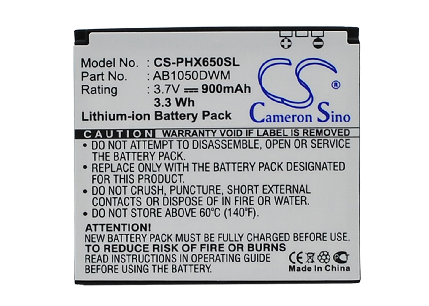 3.7V 900mAh Li-ion Mobile/SmartPhone Battery for Philips