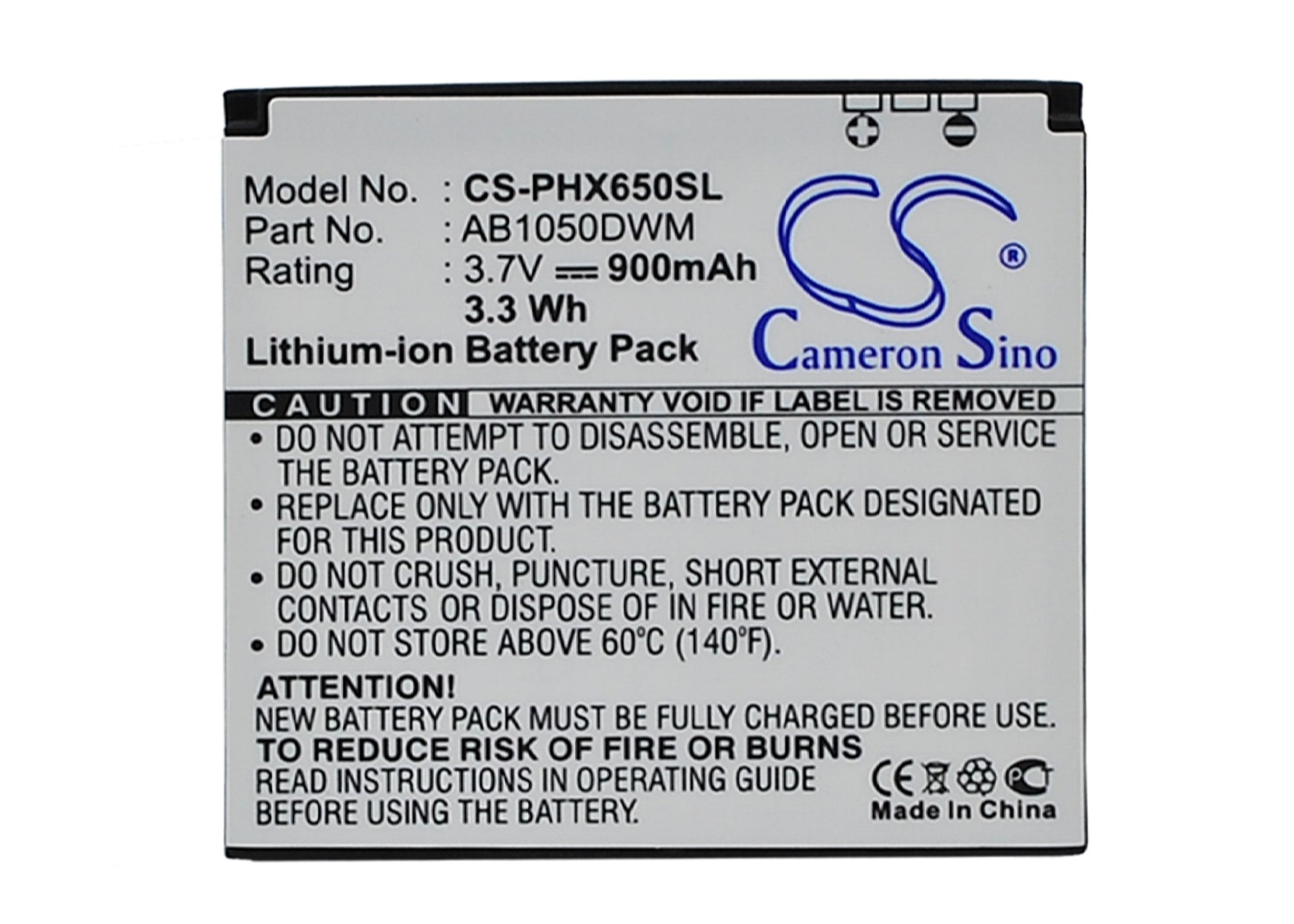 3.7V 900mAh Li-ion Mobile/SmartPhone Battery for Philips