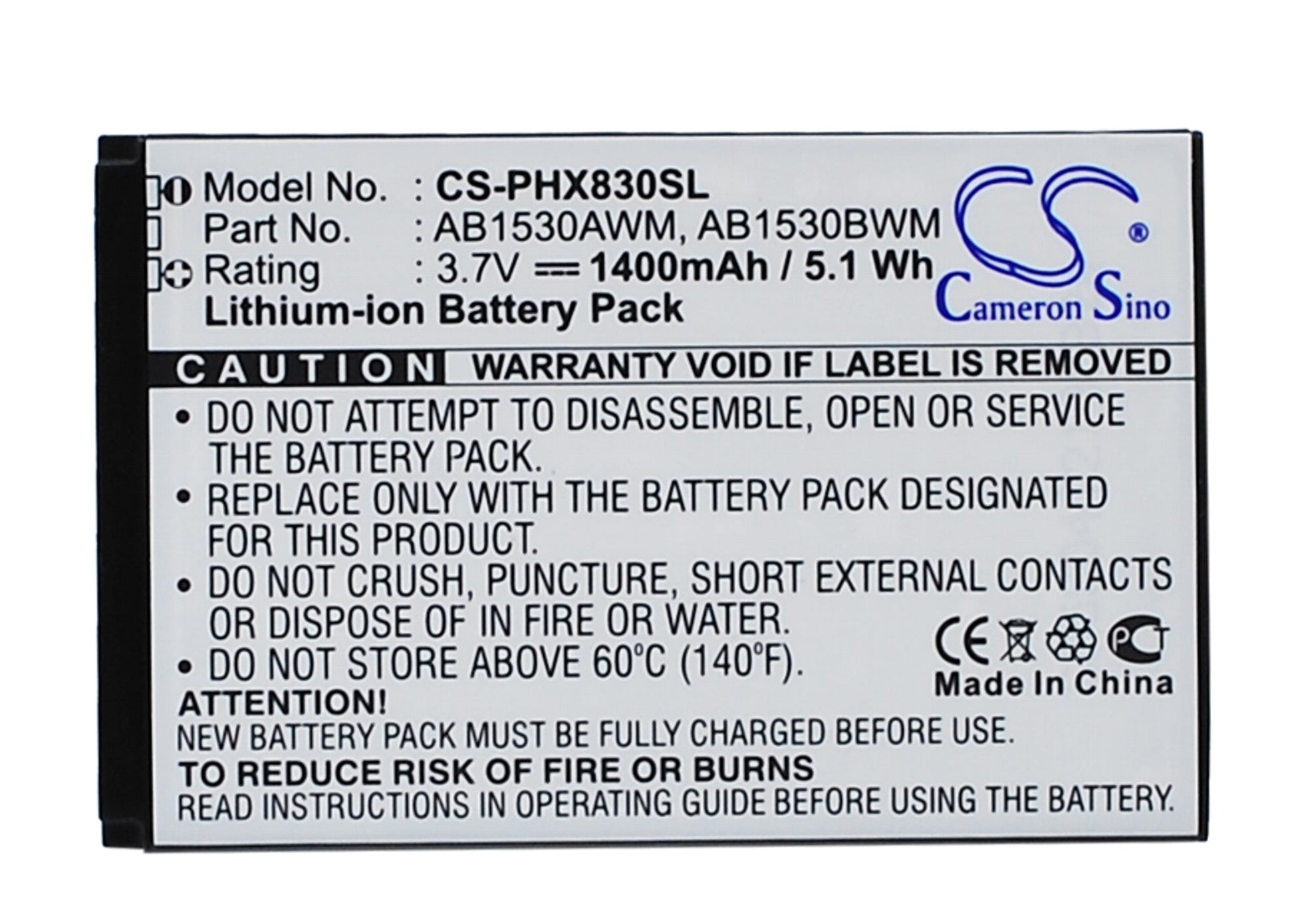 3.7V 1400mAh Li-ion Mobile/SmartPhone Battery for Philips