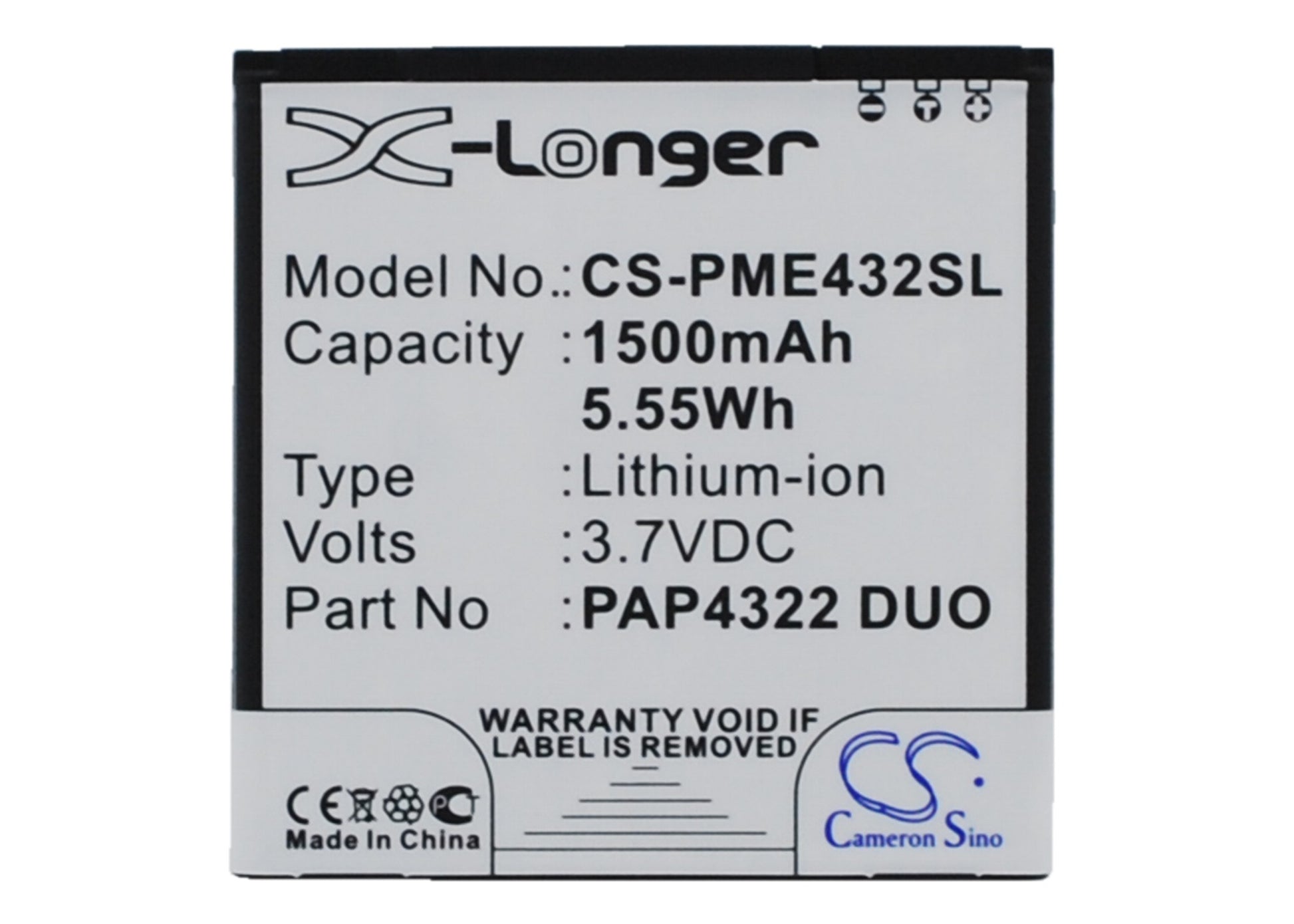 3.7V 1500mAh/5.55Wh Li-ion Mobile/SmartPhone Battery for Prestigio