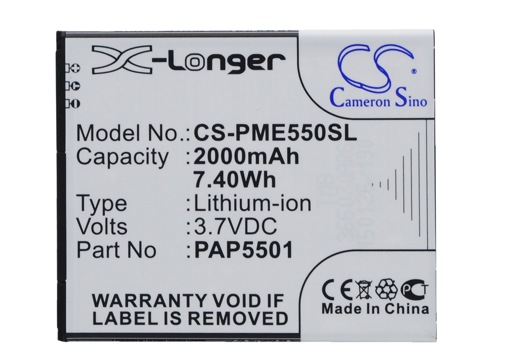 3.7V 2000mAh/7.40Wh Li-ion Mobile/SmartPhone Battery for Prestigio