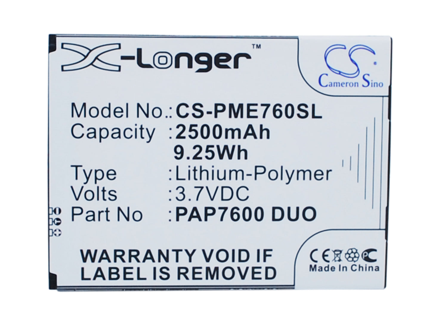 3.7V 2500mAh/9.25Wh Li-Polymer Mobile/SmartPhone Battery for Prestigio