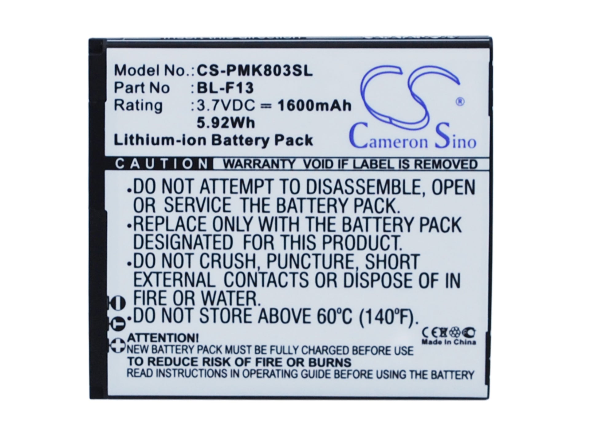 3.7V 1600mAh/5.92Wh Li-ion Mobile/SmartPhone Battery for PHICOMM