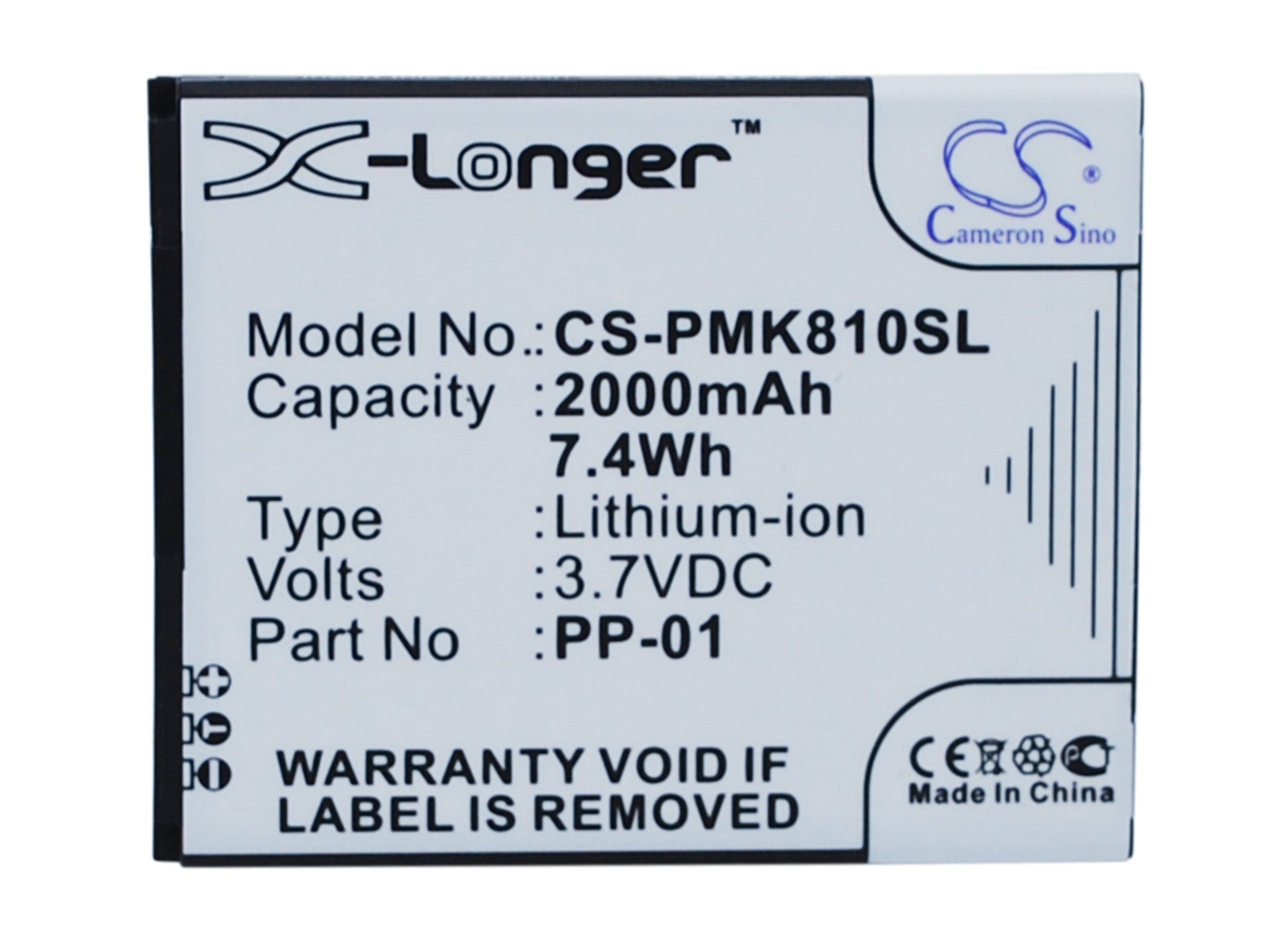 3.7V 2000mAh/7.40Wh Li-ion Mobile/SmartPhone Battery for PHICOMM