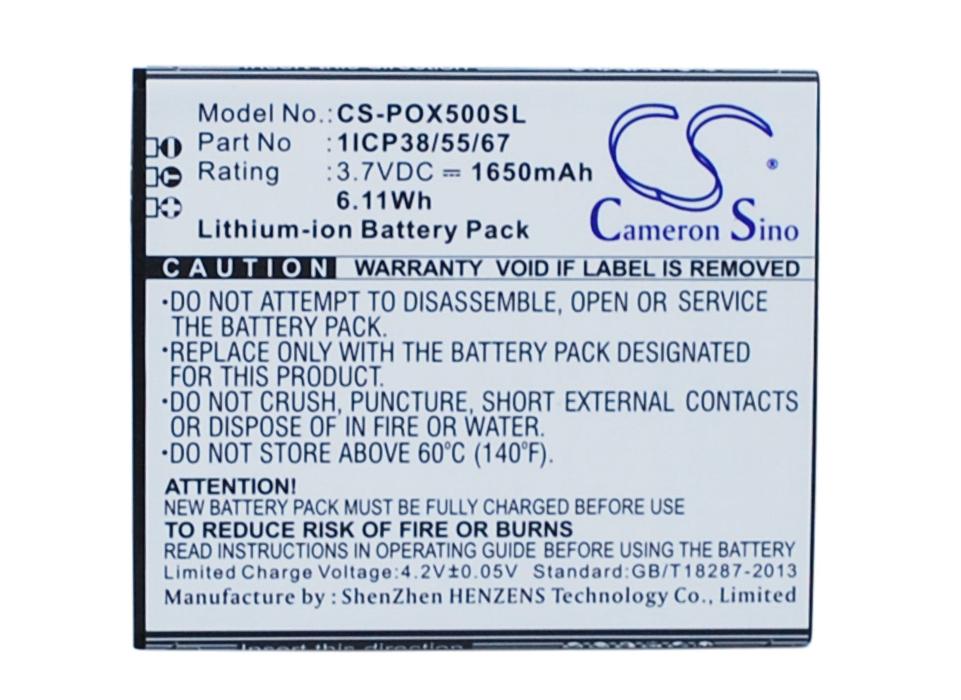 3.7V 1650mAh/6.11Wh Li-ion Mobile/SmartPhone Battery for POSH