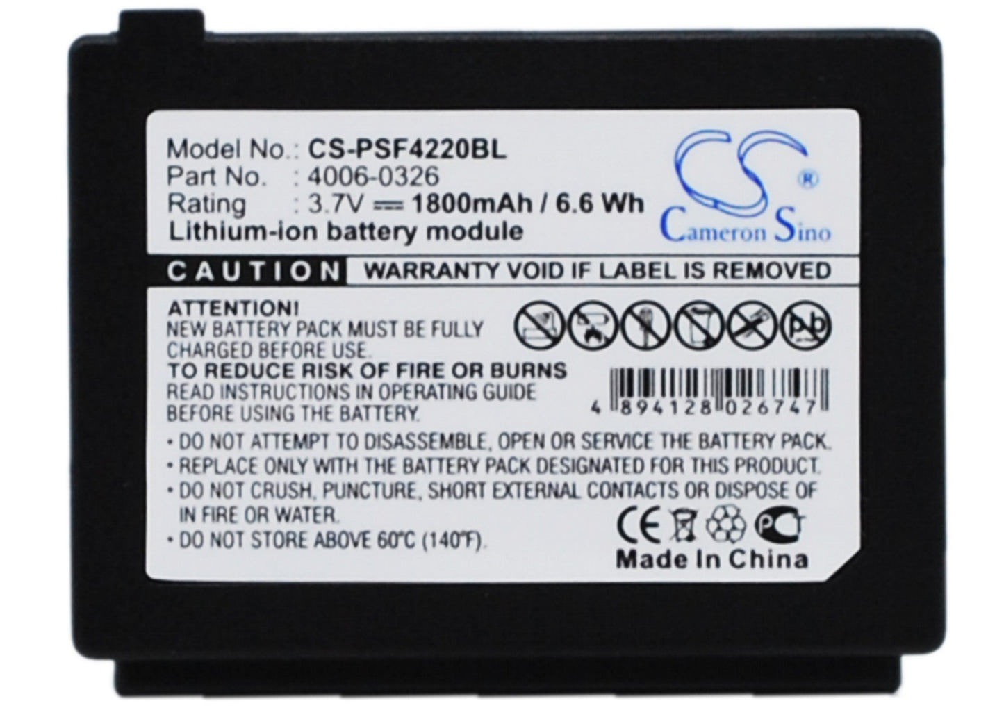 3.7V 1800mAh/6.66Wh Li-ion Barcode/Scanner Battery for Falcon