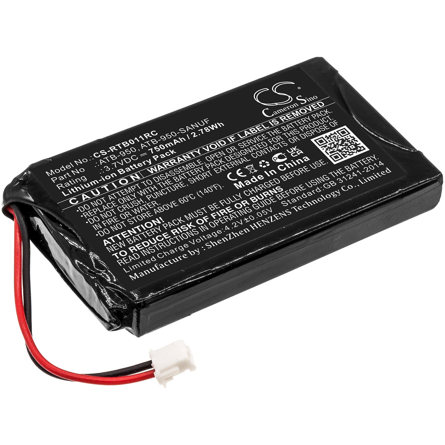 3.7V 850mAh Li-ion Remote Control Battery for RTI