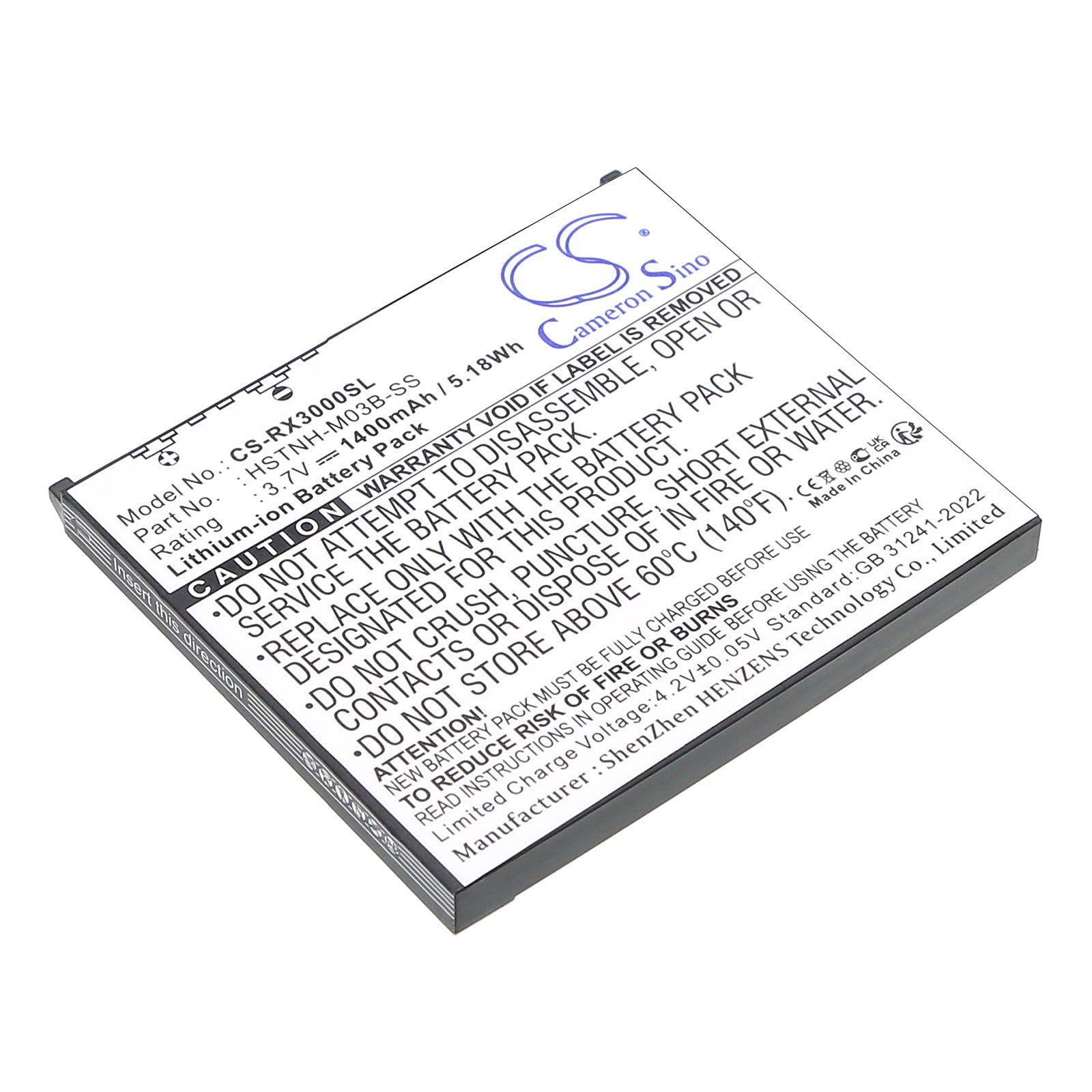 3.7V 1400mAh Li-ion PDA/Pocket PC Battery for HP