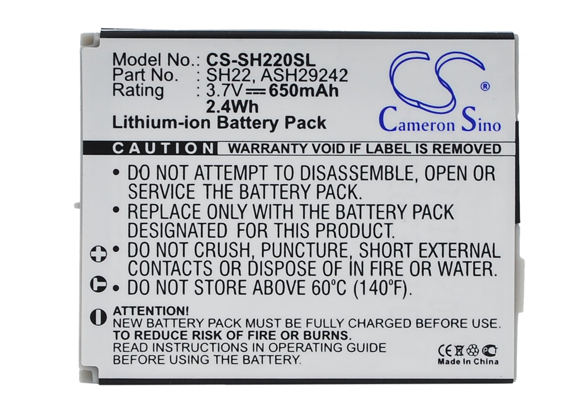 3.7V 650mAh Li-ion Mobile/SmartPhone Battery for Sharp