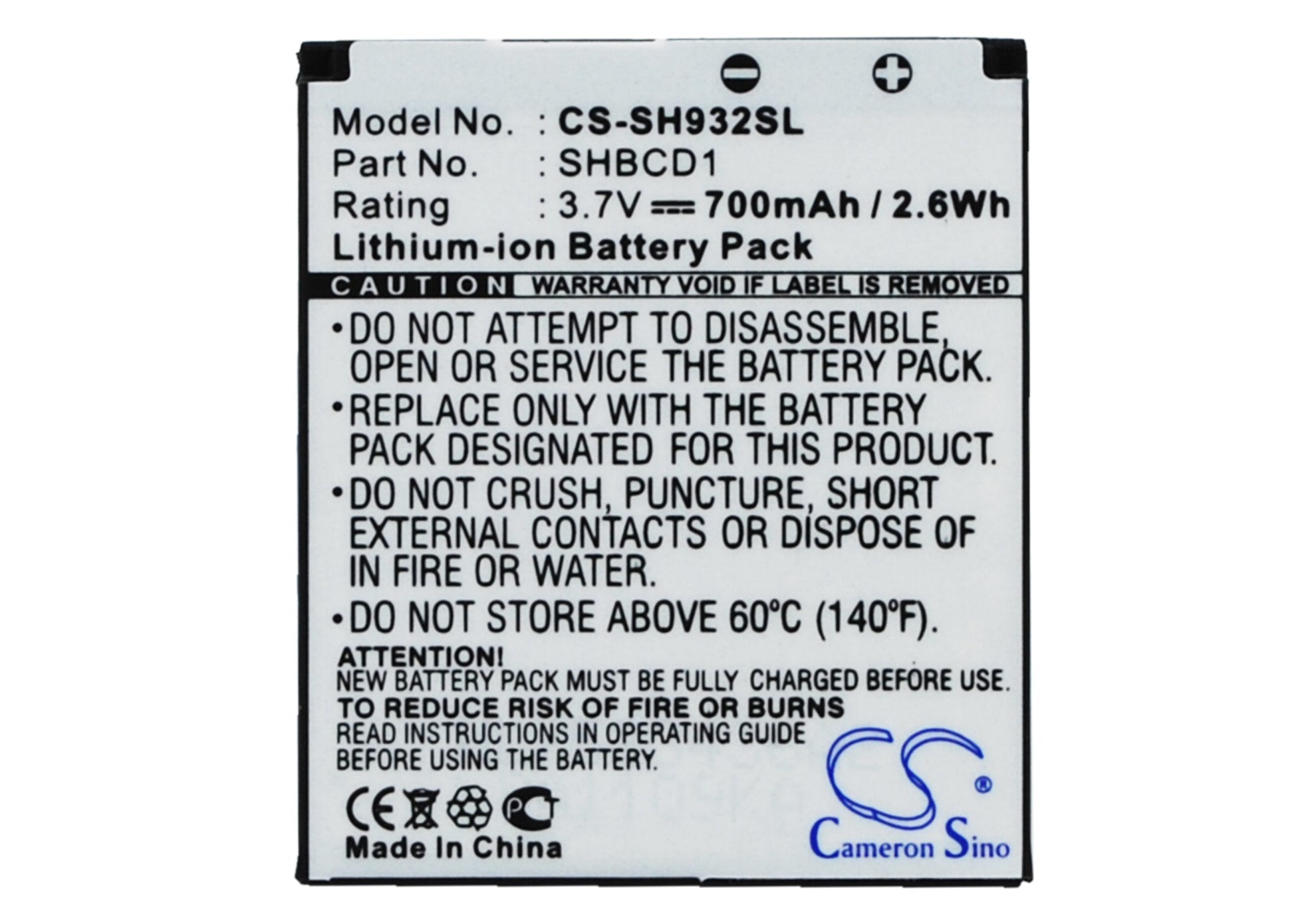 3.7V 700mAh Li-ion Mobile/SmartPhone Battery for Sharp