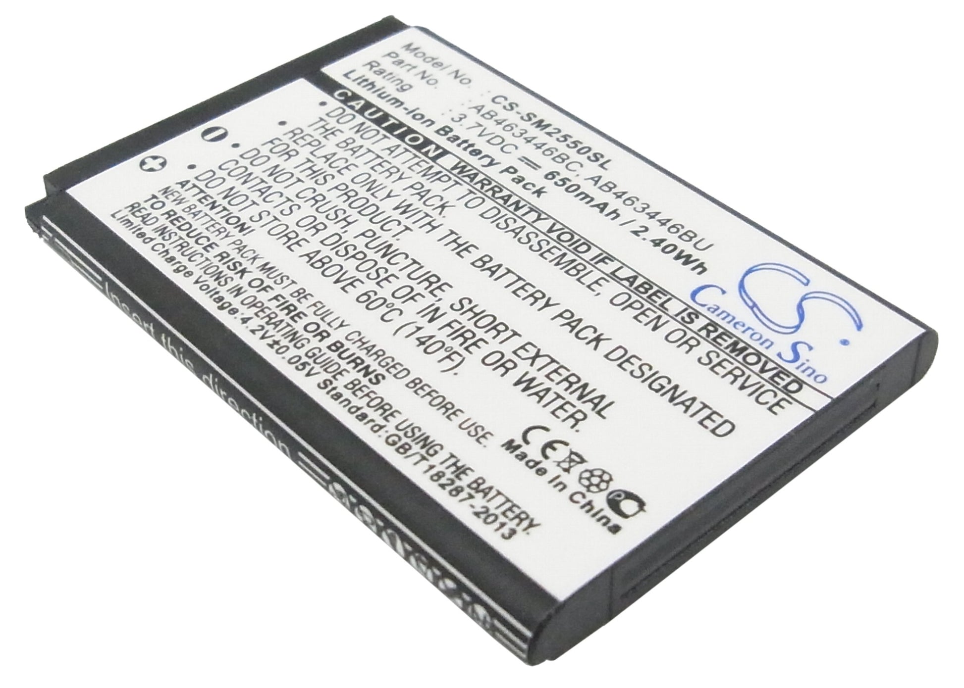 3.7V 650mAh/2.40Wh Li-ion Mobile/SmartPhone Battery for Samsung