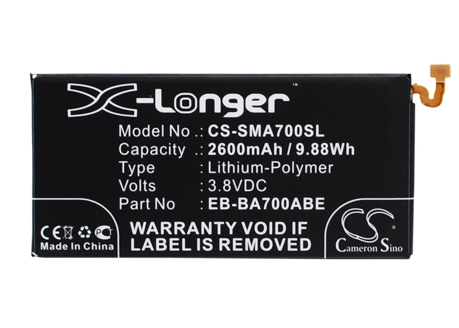3.8V 2600mAh/9.88Wh Li-Polymer Mobile/SmartPhone Battery for Samsung