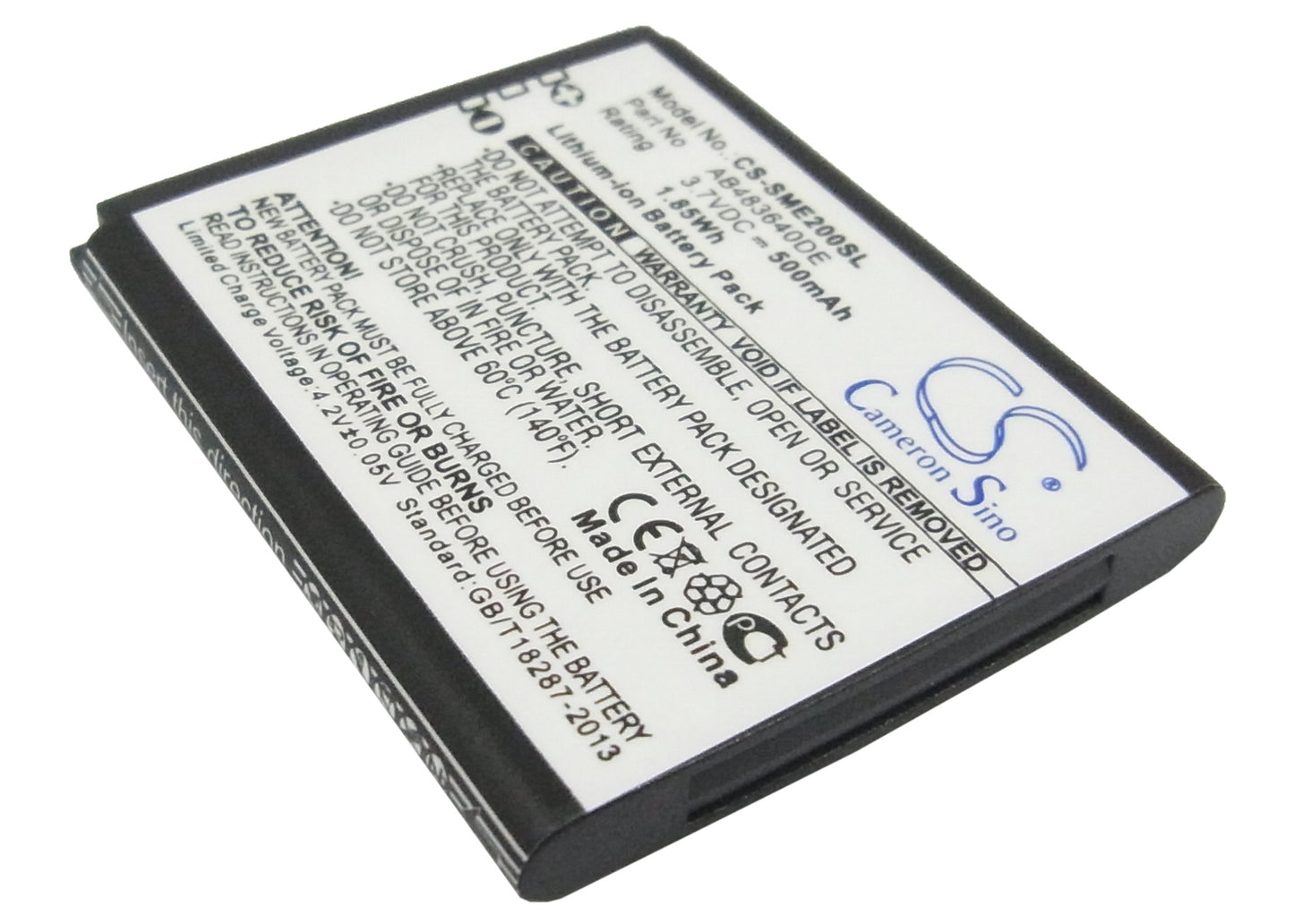 3.7V 500mAh/1.85Wh Li-ion Mobile/SmartPhone Battery for Samsung