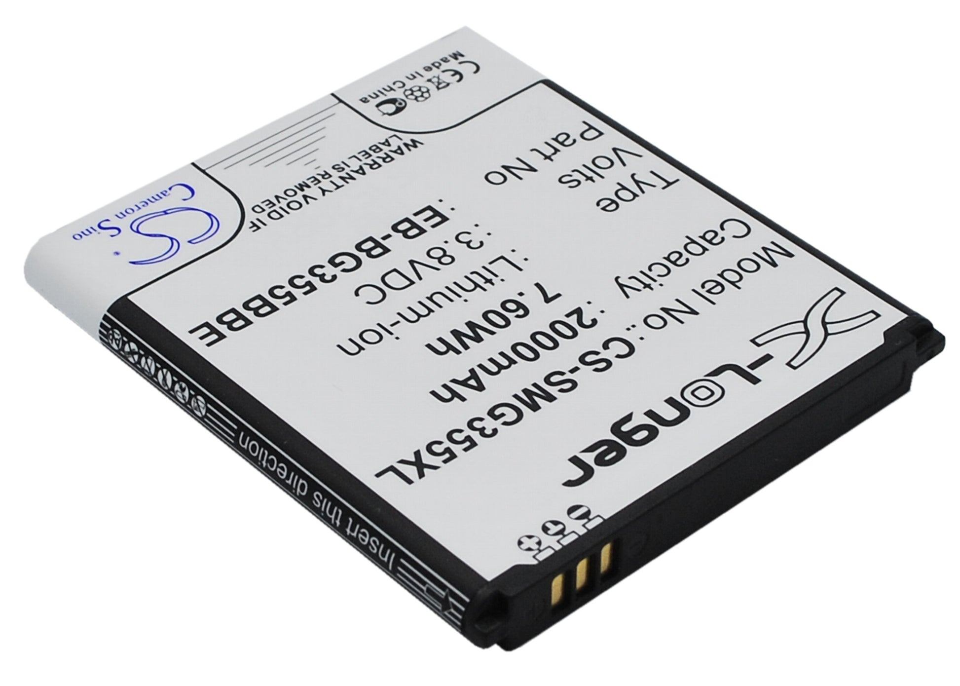 3.8V 2000mAh/7.60Wh Li-ion Mobile/SmartPhone Battery for Samsung