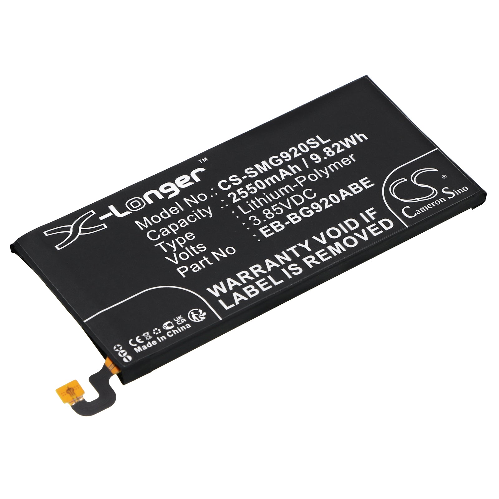 3.85V 2550mAh/9.82Wh Li-Polymer Mobile/SmartPhone Battery for Samsung