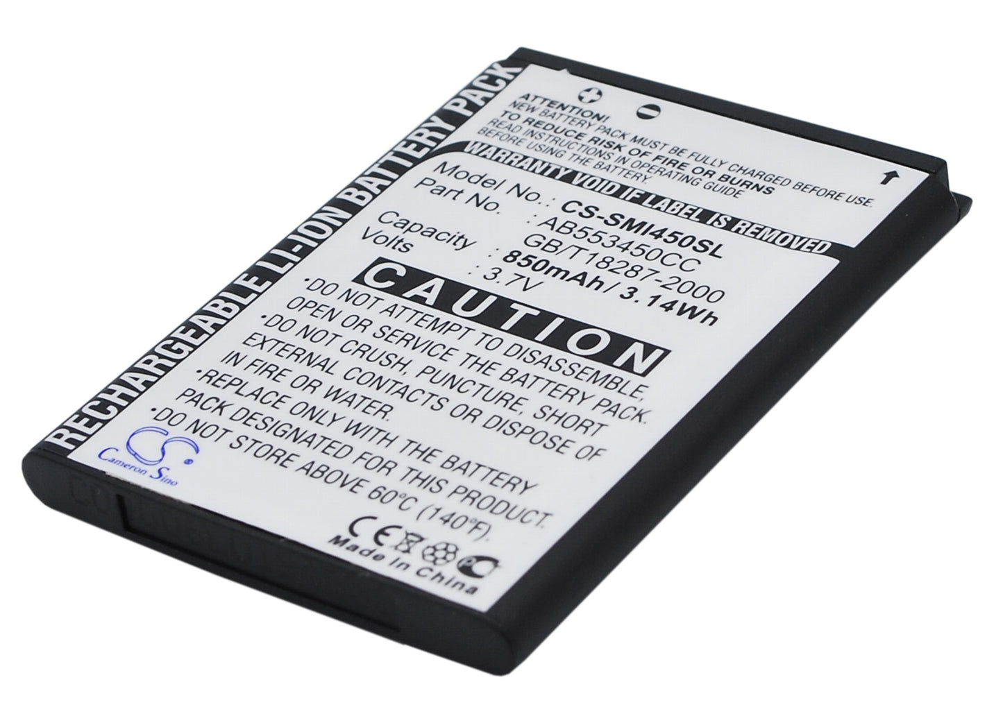 3.7V 850mAh Li-ion Mobile/SmartPhone Battery for Samsung