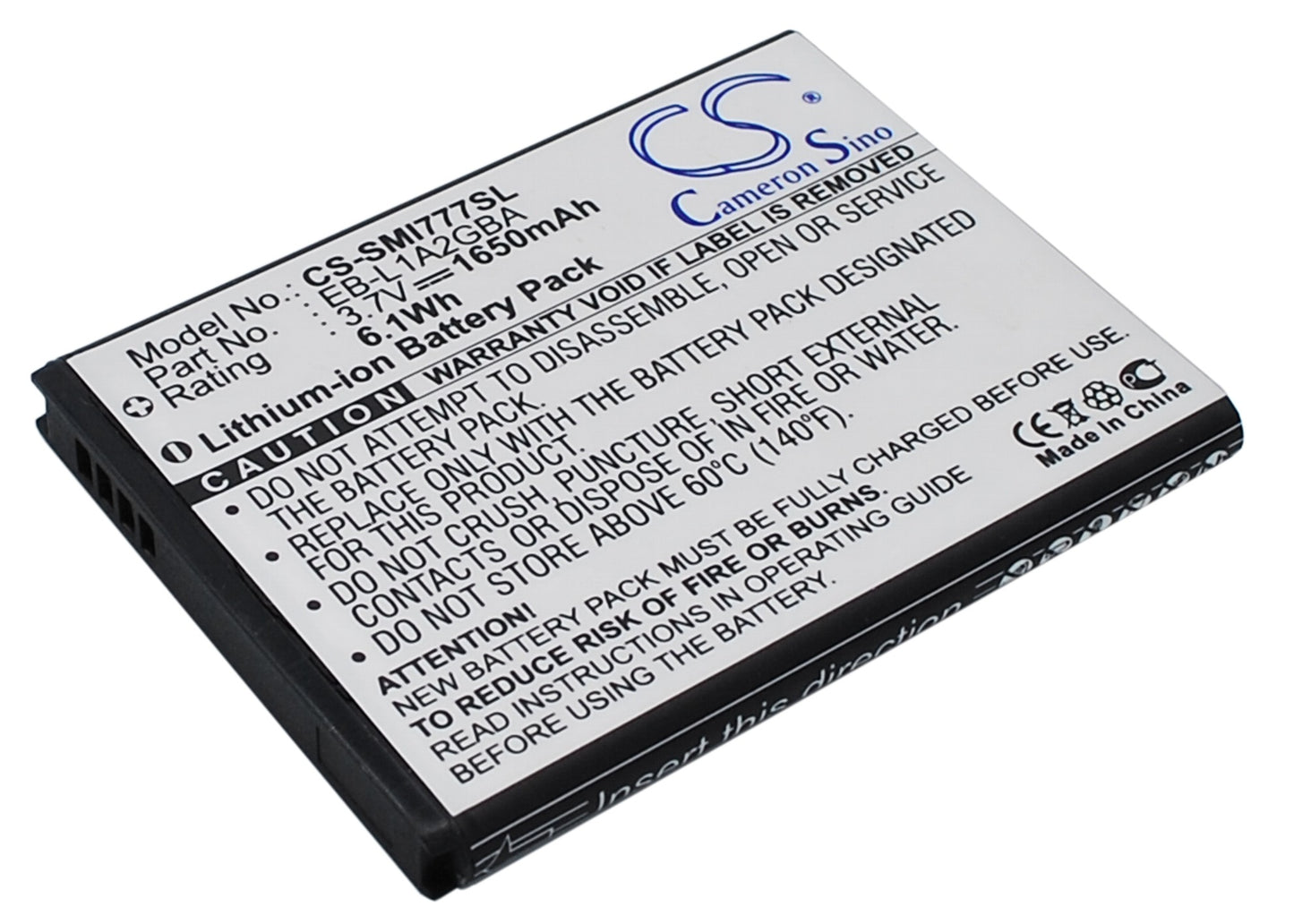 3.7V 1650mAh/6.1Wh Li-ion Mobile/SmartPhone Battery for Samsung
