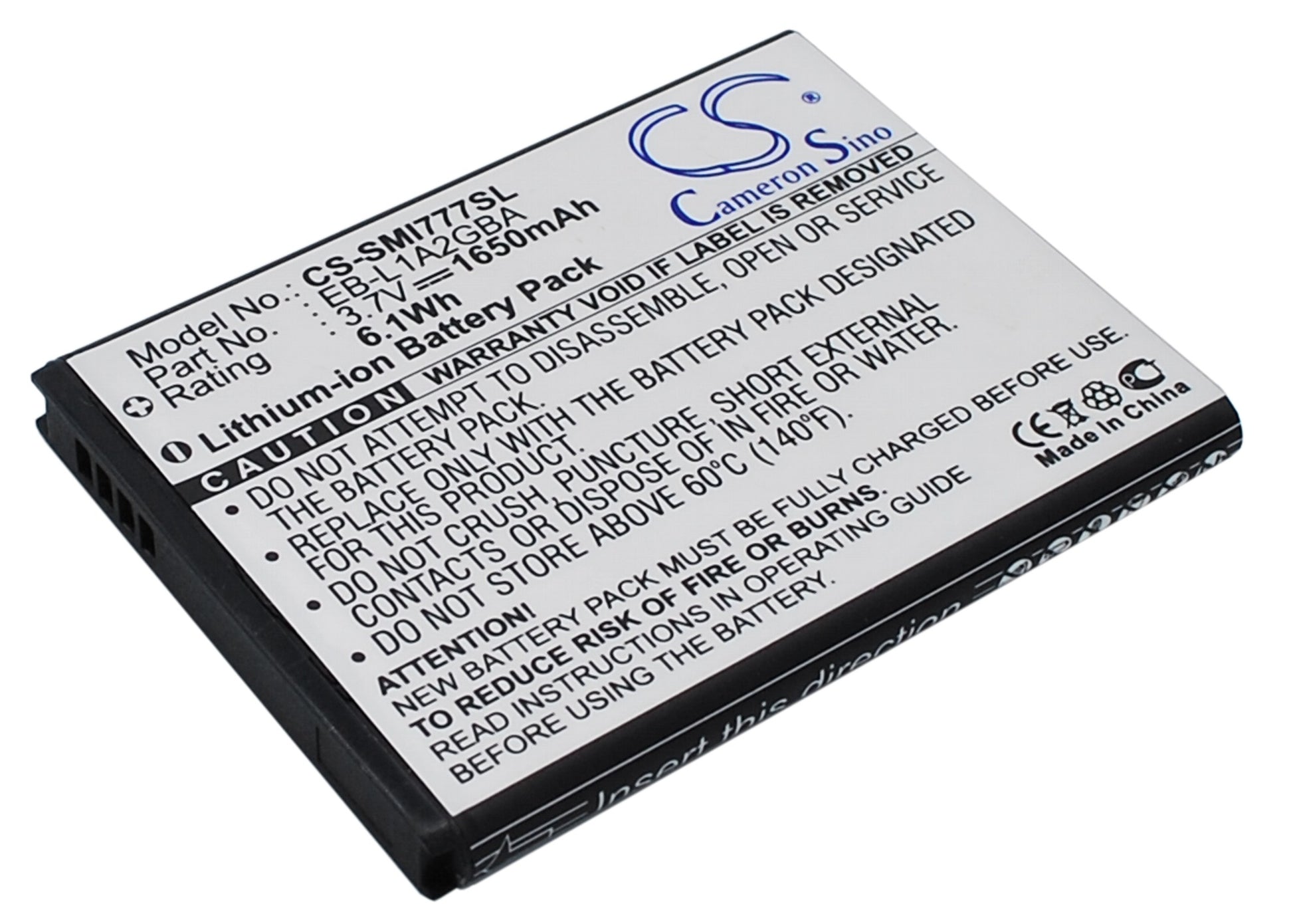 3.7V 1650mAh/6.1Wh Li-ion Mobile/SmartPhone Battery for Samsung
