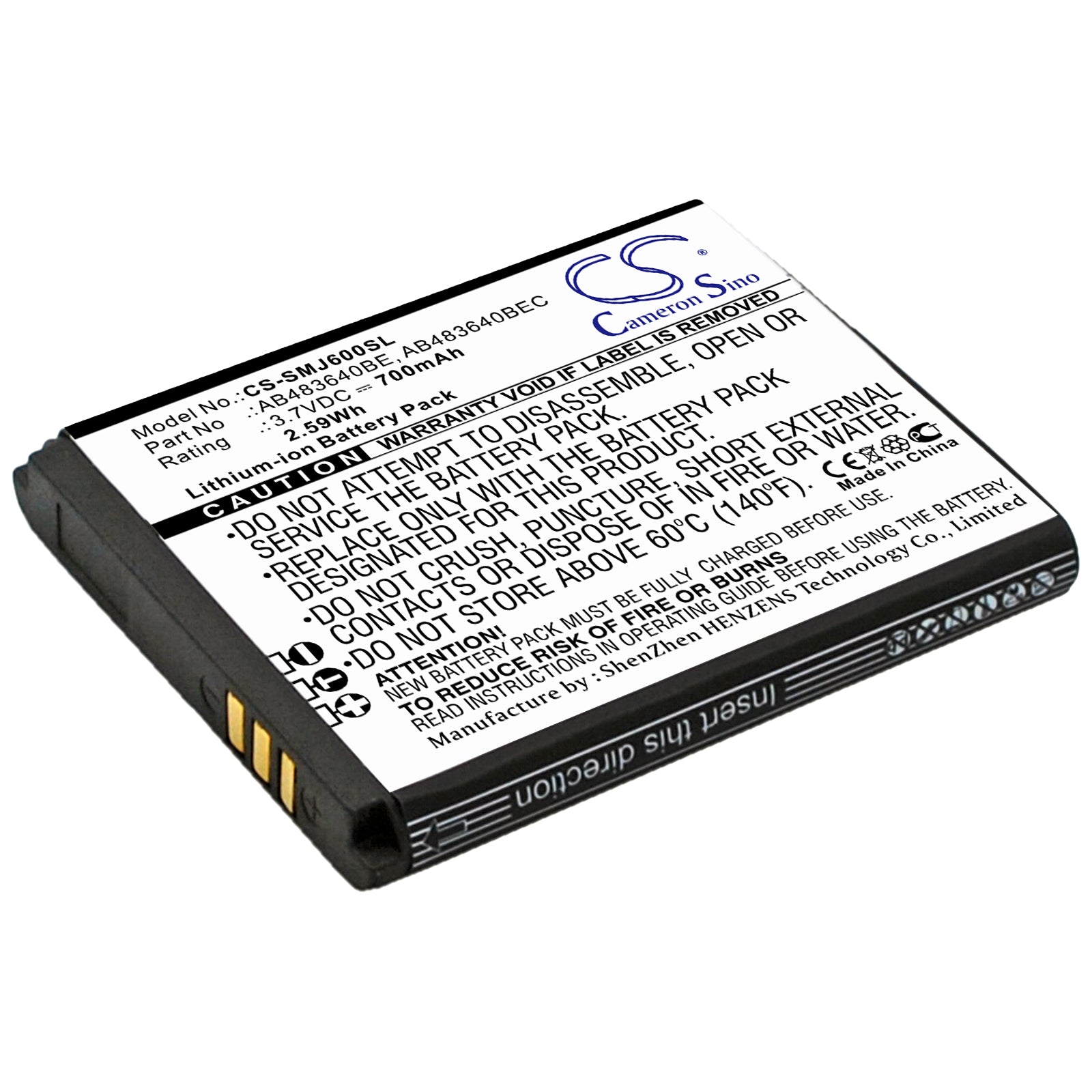 3.7V 850mAh/3.15Wh Li-ion Mobile/SmartPhone Battery for Samsung