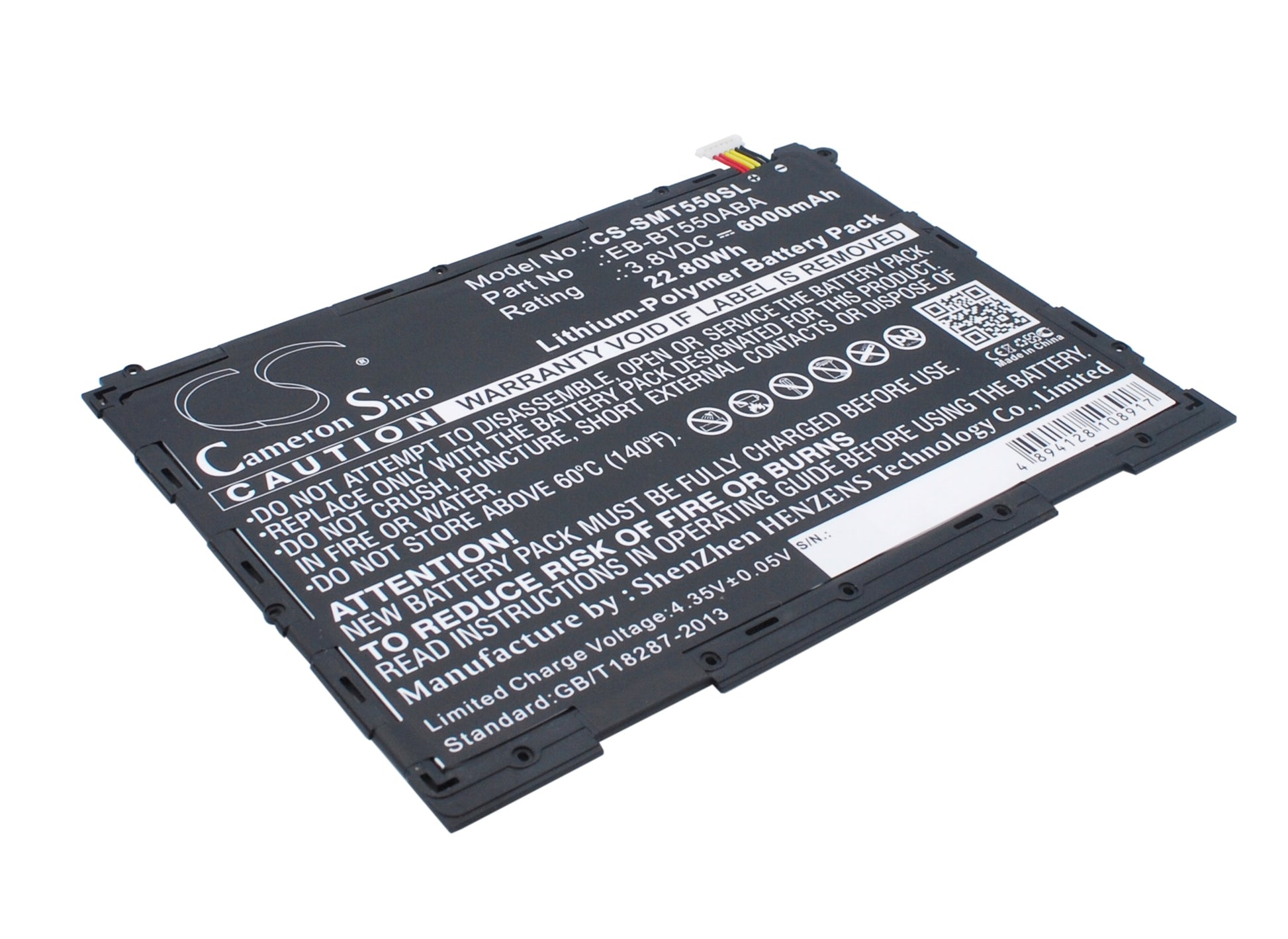 3.8V 6000mAh/22.80Wh Li-Polymer Tablet Battery for Samsung