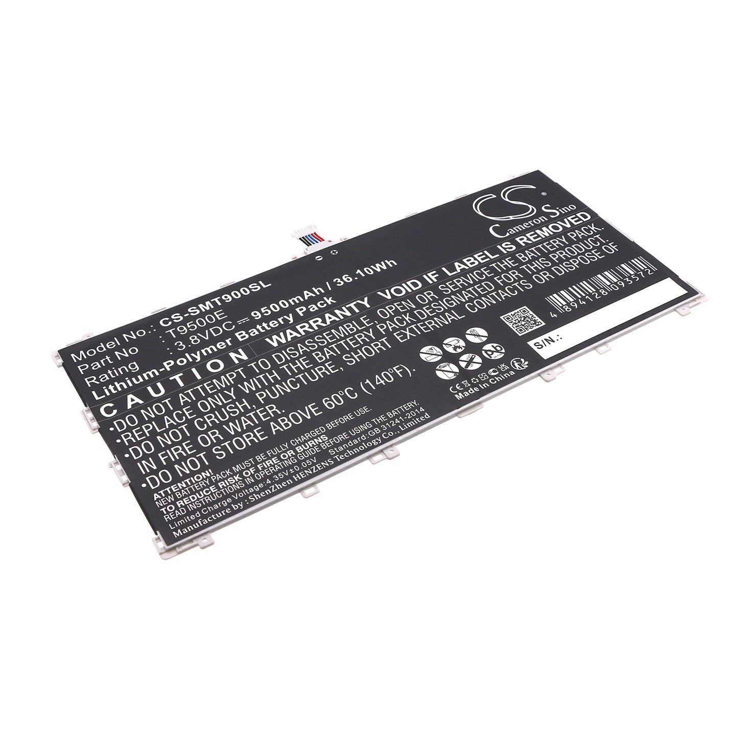 3.8V 9500mAh/36.10Wh Li-Polymer Tablet Battery for Samsung