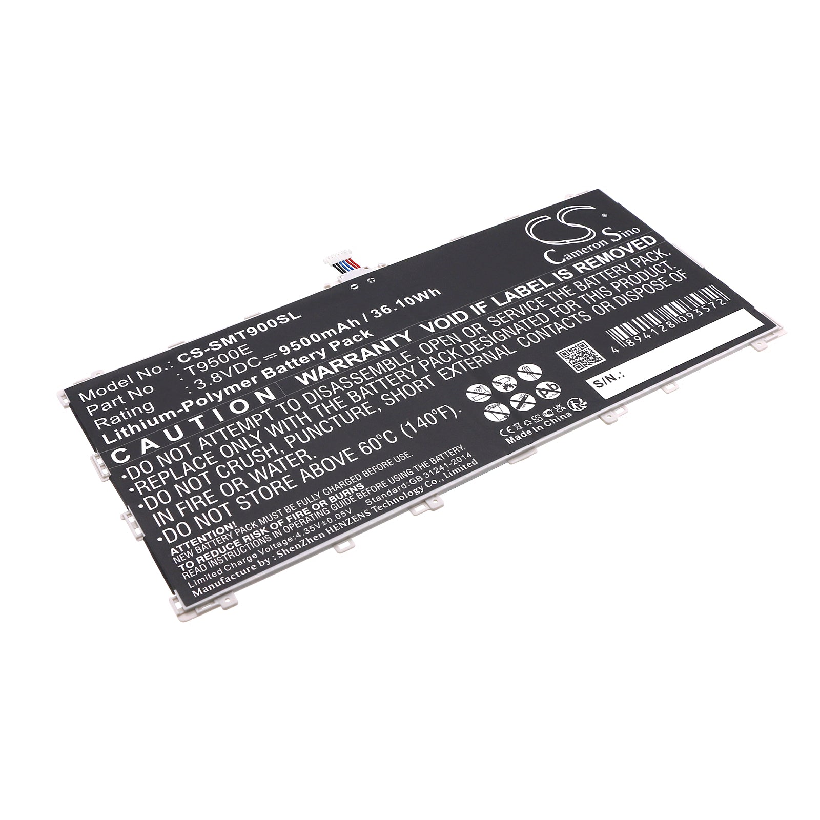 3.8V 9500mAh/36.10Wh Li-Polymer Tablet Battery for Samsung