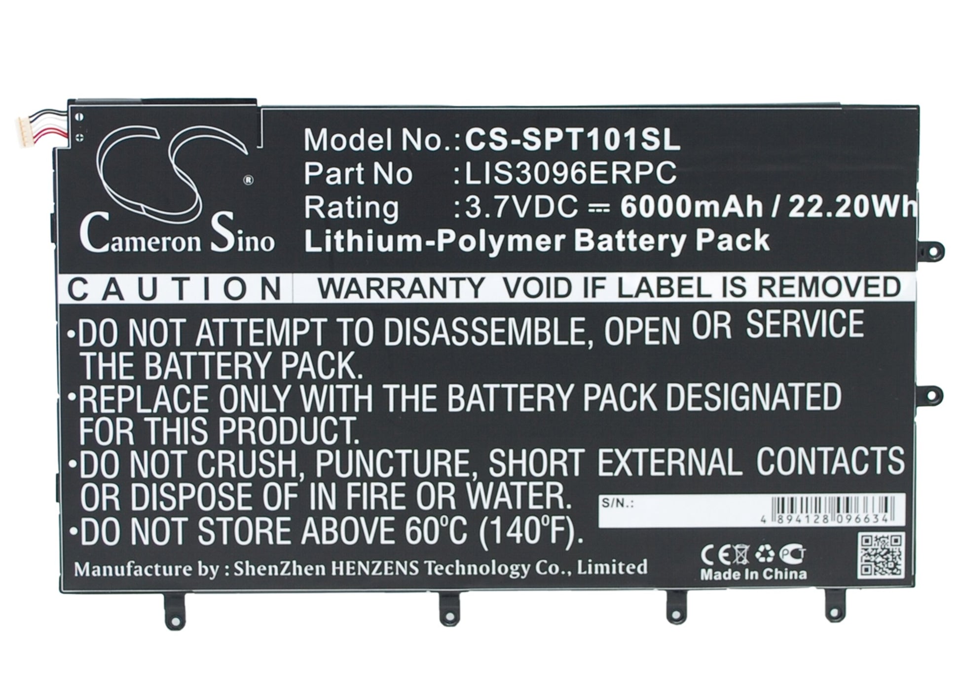 3.7V 6000mAh/22.20Wh Li-Polymer Tablet Battery for Sony