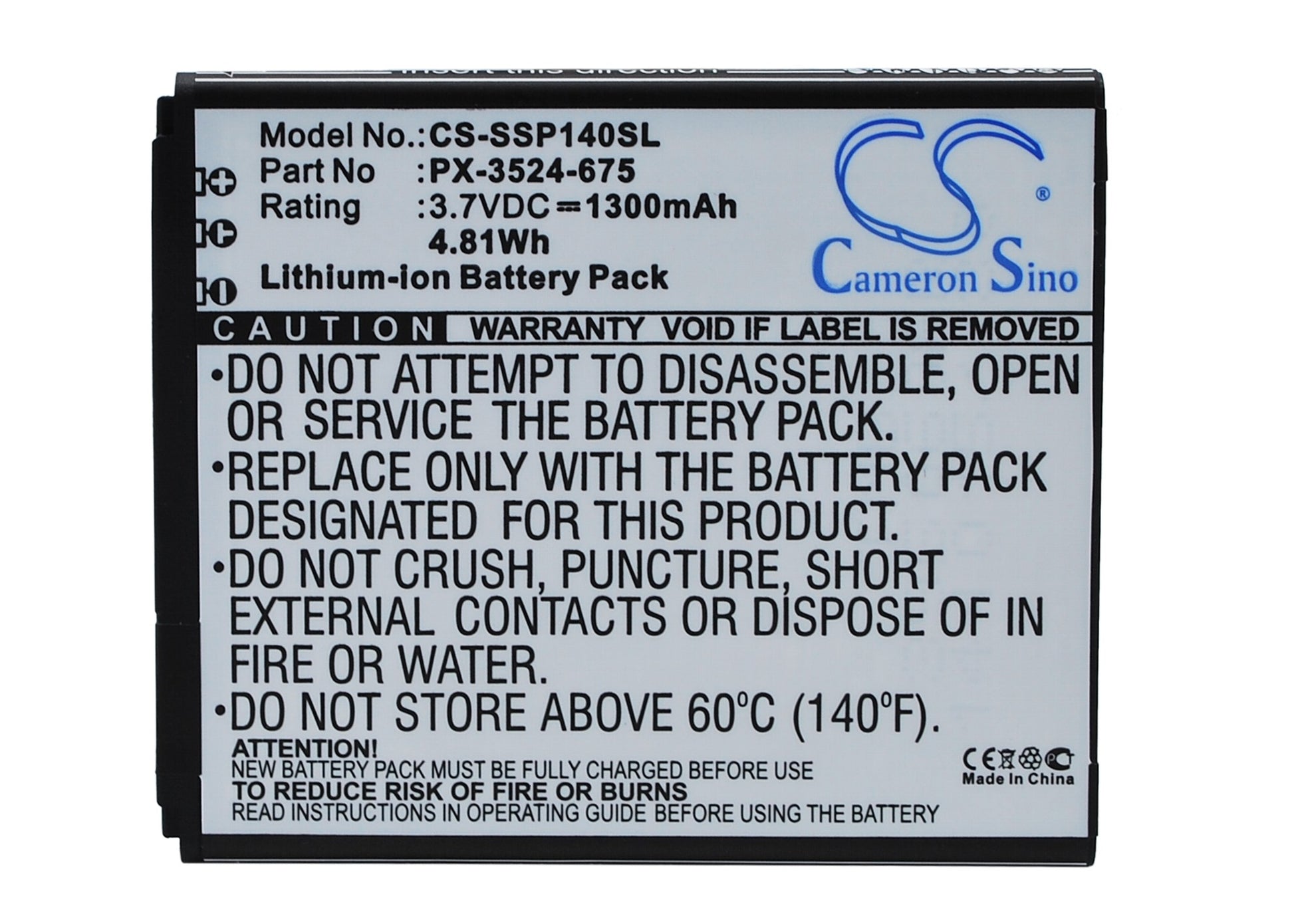 3.7V 1300mAh/4.81Wh Li-ion Mobile/SmartPhone Battery for Simvalley