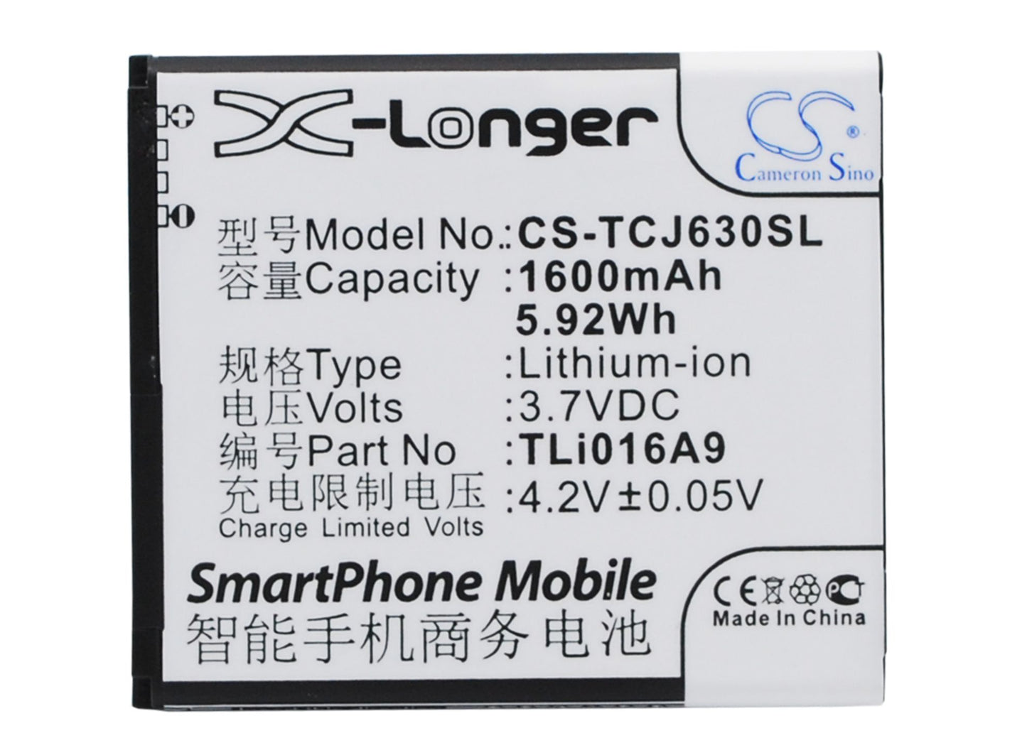 3.7V 1600mAh/5.92Wh Li-ion Mobile/SmartPhone Battery for TCL