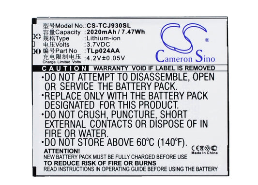3.7V 2020mAh/7.47Wh Li-ion Mobile/SmartPhone Battery for TCL