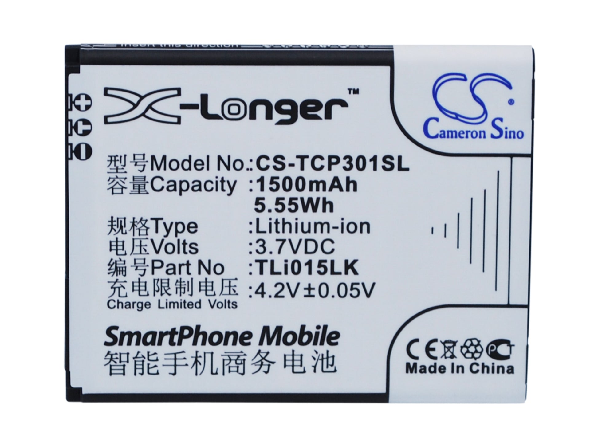 3.7V 1500mAh/5.55Wh Li-ion Mobile/SmartPhone Battery for TCL