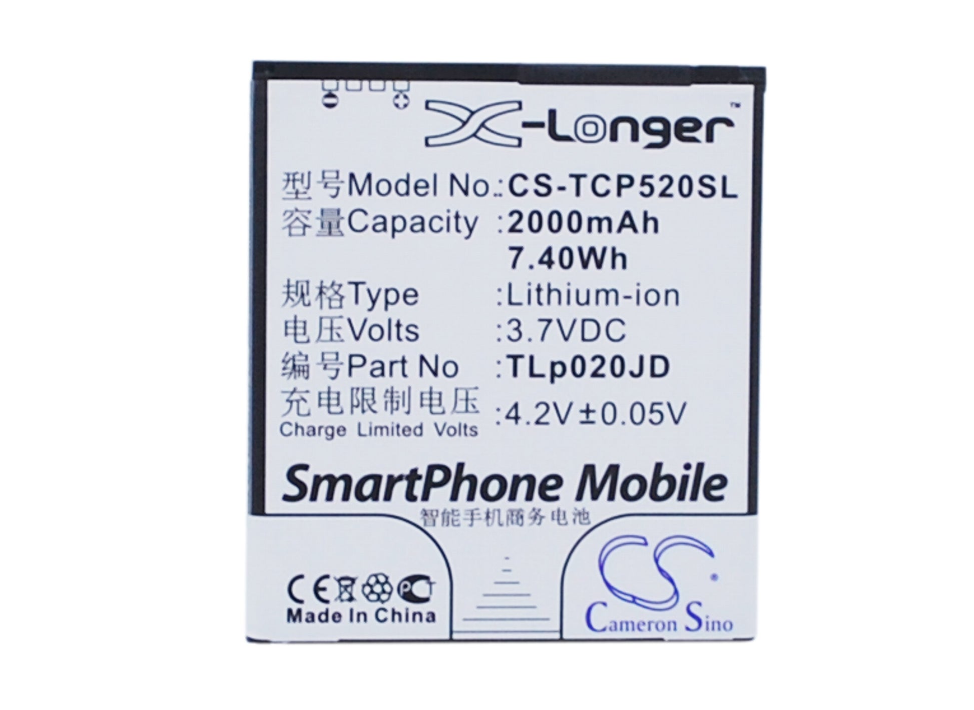 3.7V 2000mAh/7.40Wh Li-ion Mobile/SmartPhone Battery for TCL